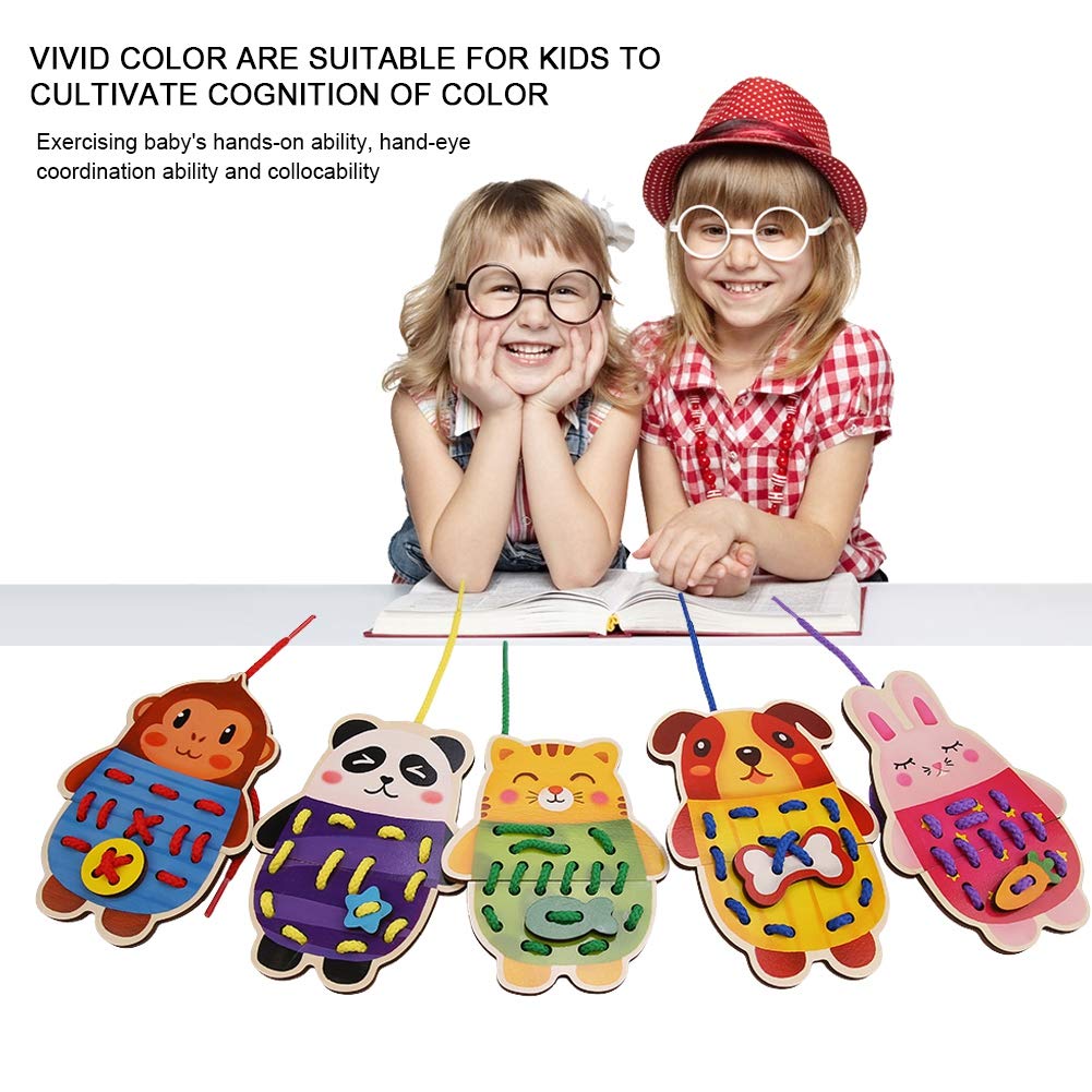 Kid Threading Board Toy, Children Cartoon Wooden Safe Non-Toxic Animal Threading Board Game Kids Educational Toy - Image 2