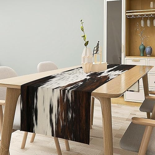 Miniatura 3 de YCness Camino de mesa con estampado de vaca, estilo occidental, estampado de piel de vaca marrón, estilo occidental, decoración de mesa para el