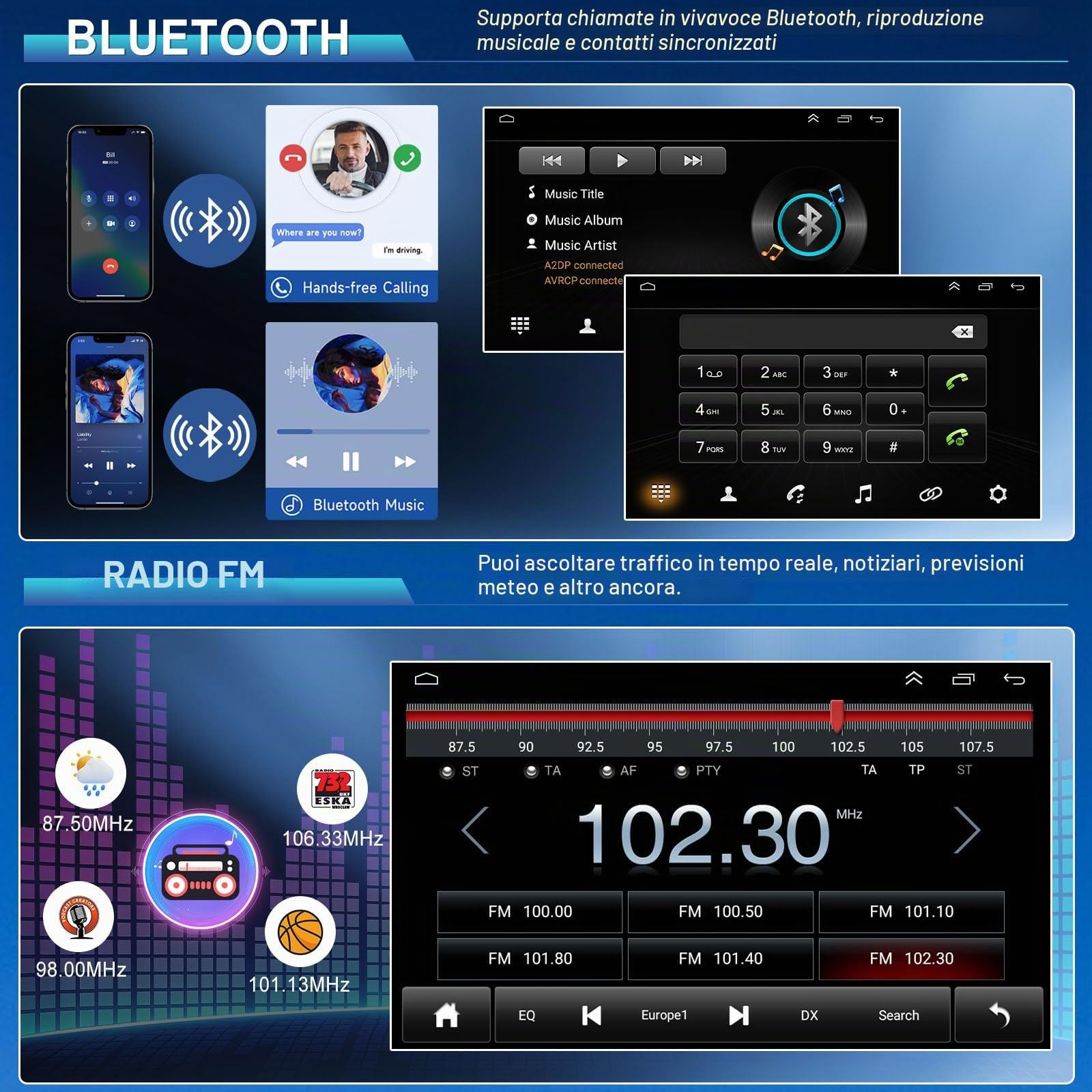 4+64G Android 14 Autoradio Stereo per Ford Ka 2008-2014 con Wireless Carplay Android Auto, 9 pollici Touch Screen Radio Lettore Multimediale con navigazione GPS FM RDS Mirror Link SWC Schermo diviso