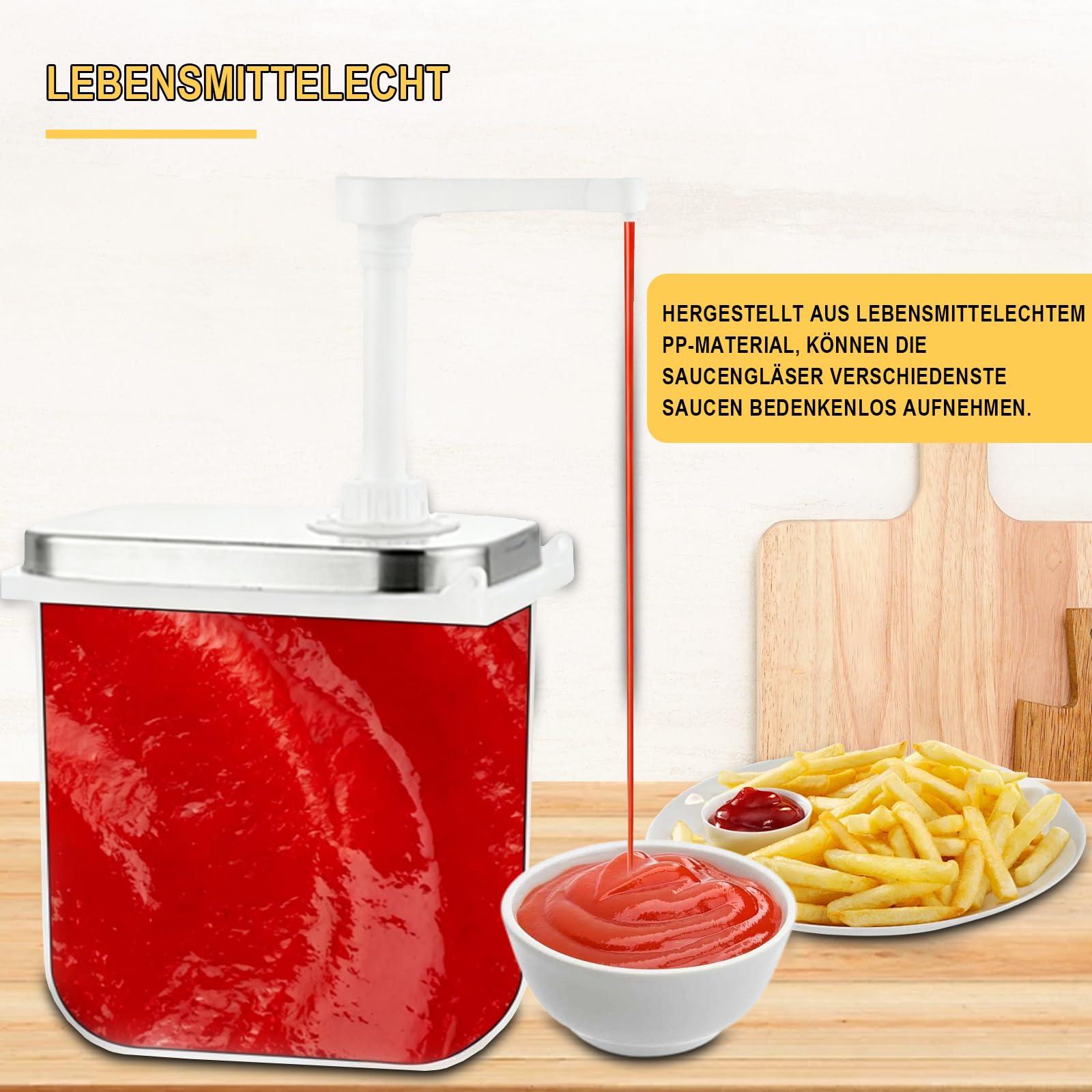 5L Ketchup Spender, Saucenspender mit 2 Pumpen, 4 Etiketten, Abnehmbar, Drehbaren Pumpen, Edelstahl-Gewürzpumpstation, für Küche und Restaurant Ketchup, Salatdressing, Mayo, Honig, Sojasauce und Essig