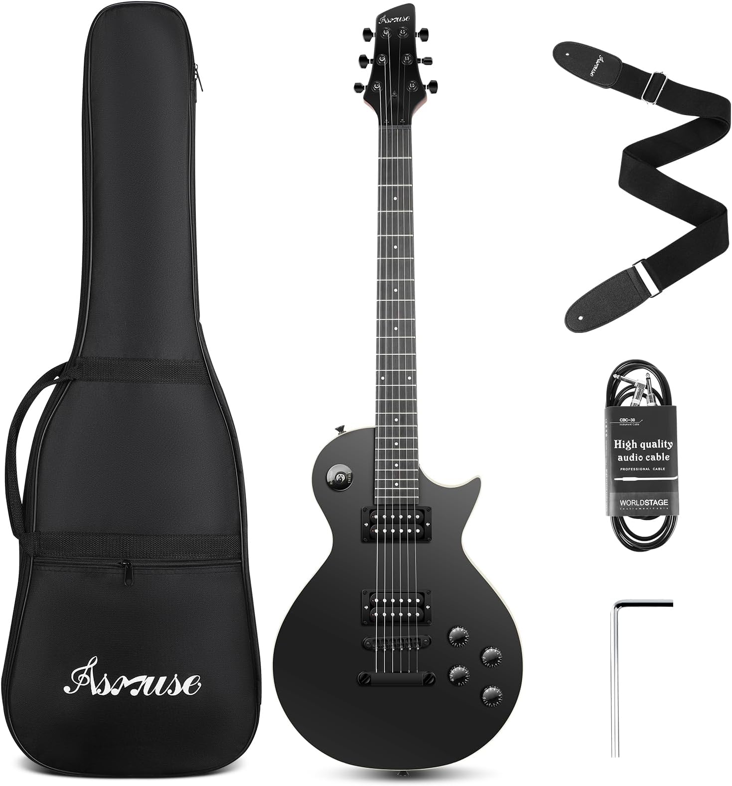 Asmuse - 39" LP Electric Guitar Kit Solid Body Les Paul Style Electric Guitar with Volume/Tone Controls, 3 Way Pickup (Black)