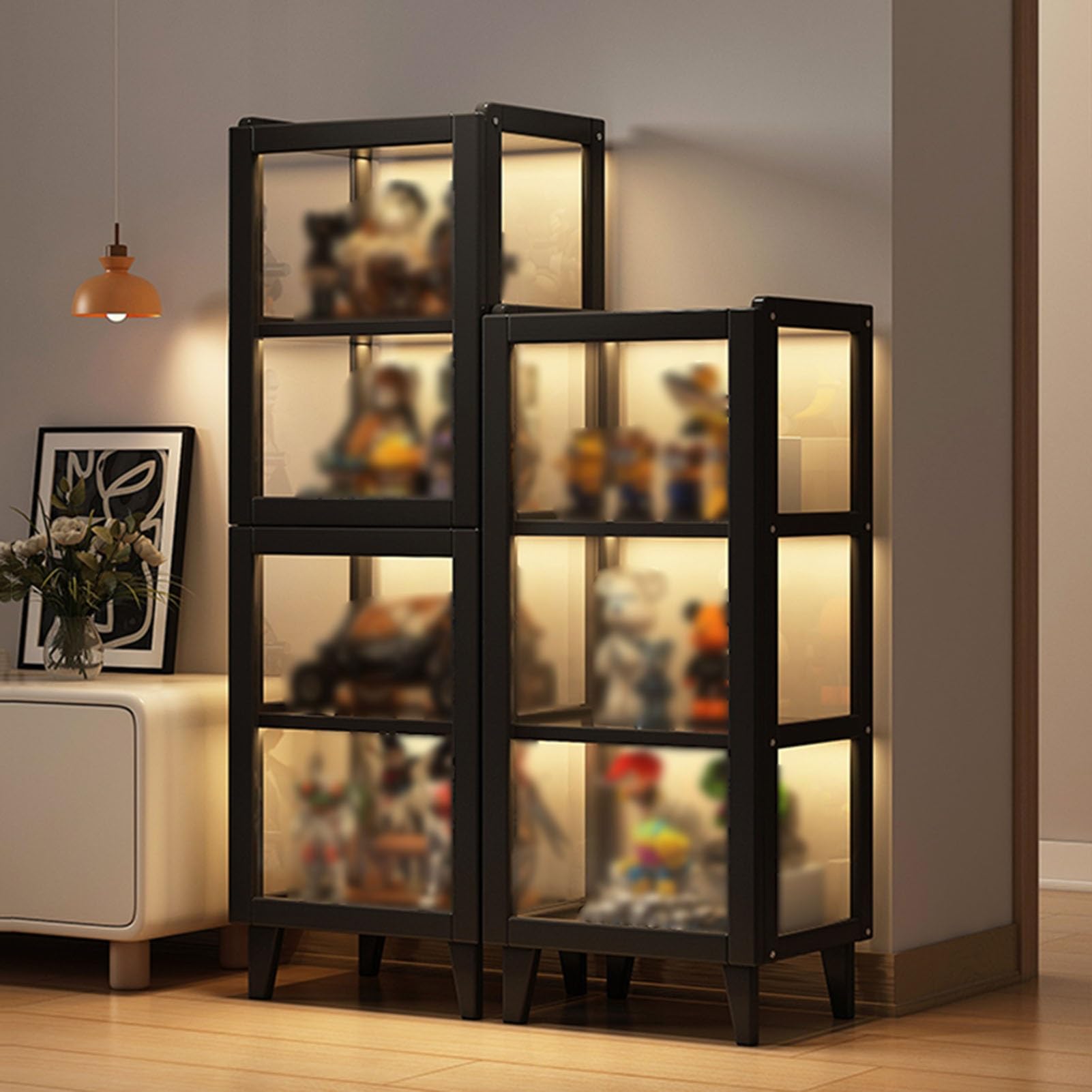 GOCHUSX Display Cabinet with Doors, Acrylic Wood Display Case for Figures, Curio Cabinet for Collectibles for Home, Office, Playroom, Living Room(42x33x107cm)