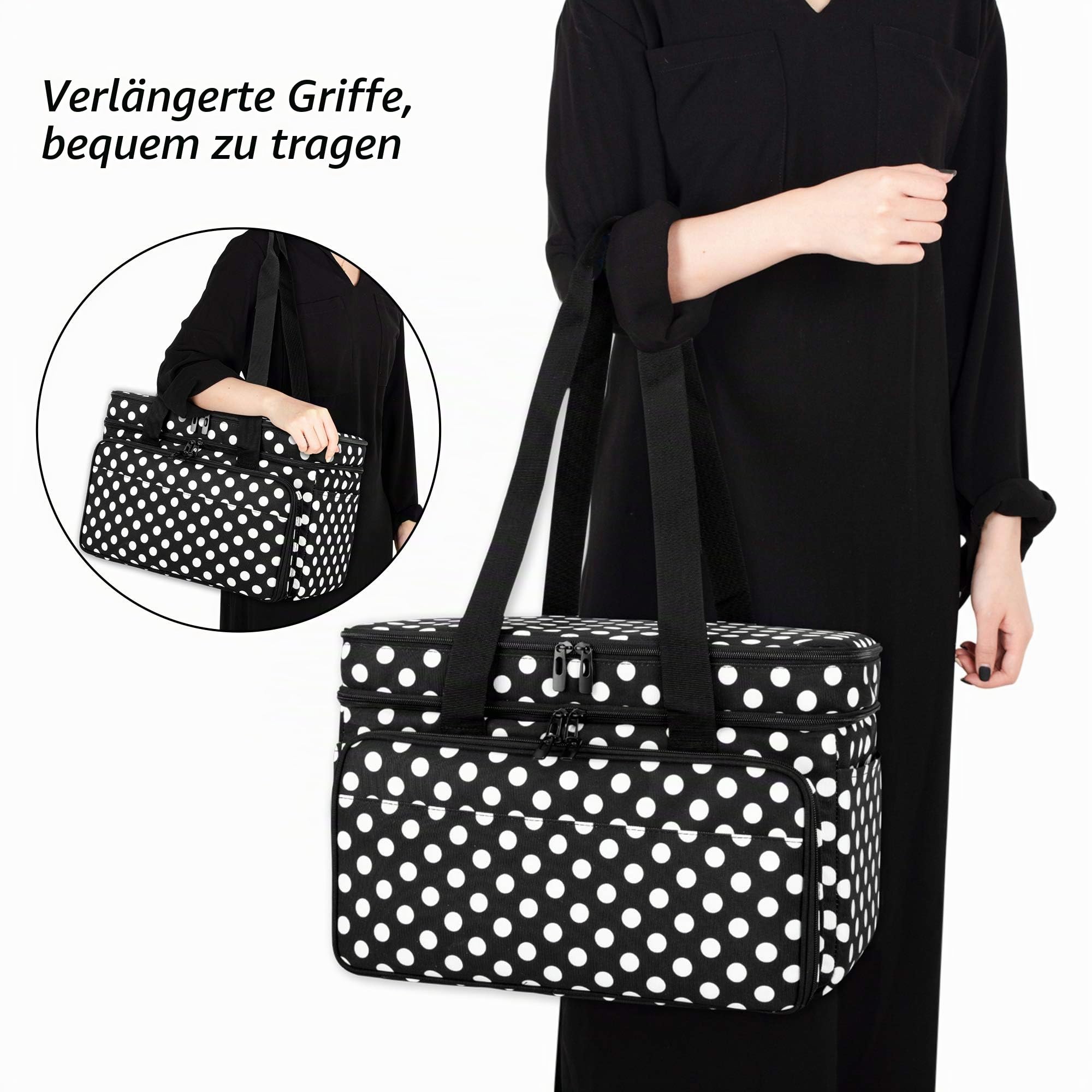 CURMIO Doppelschicht Wolle Tasche, Stricktasche für Garn, Weiß Punkt