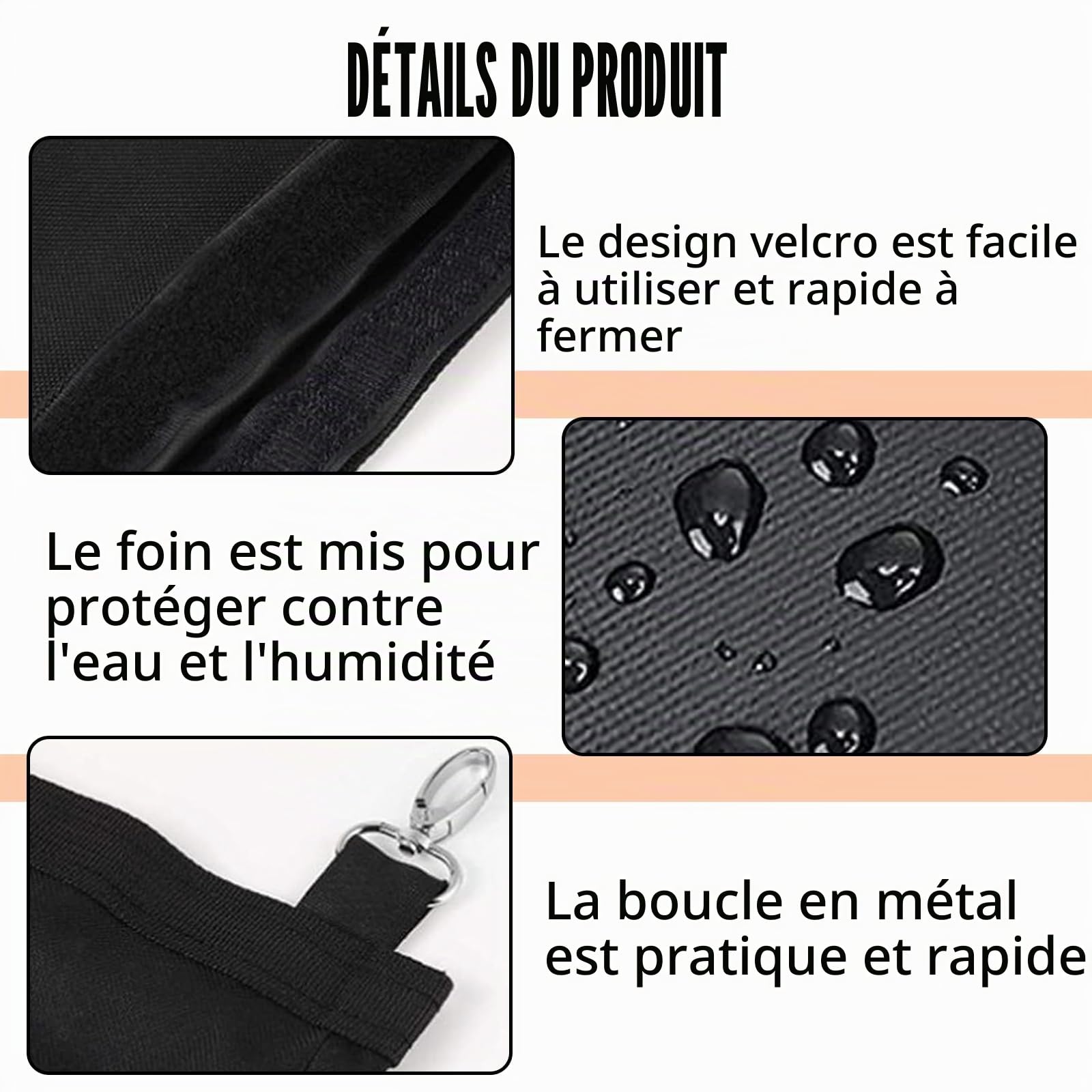 Sac à Foin pour Lapin, Distributeur Automatique Suspendu avec 4 Fenêtres, Noir
