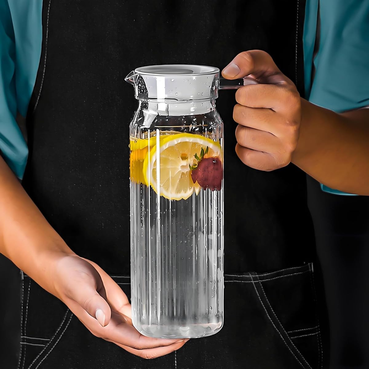Jarra de plástico con tapa, sin BPA, ecológica, para bebidas mixtas, jarra de agua para zumo de limonada caliente/fría, jarra para bebidas, tetera para té helado, 1100 ML