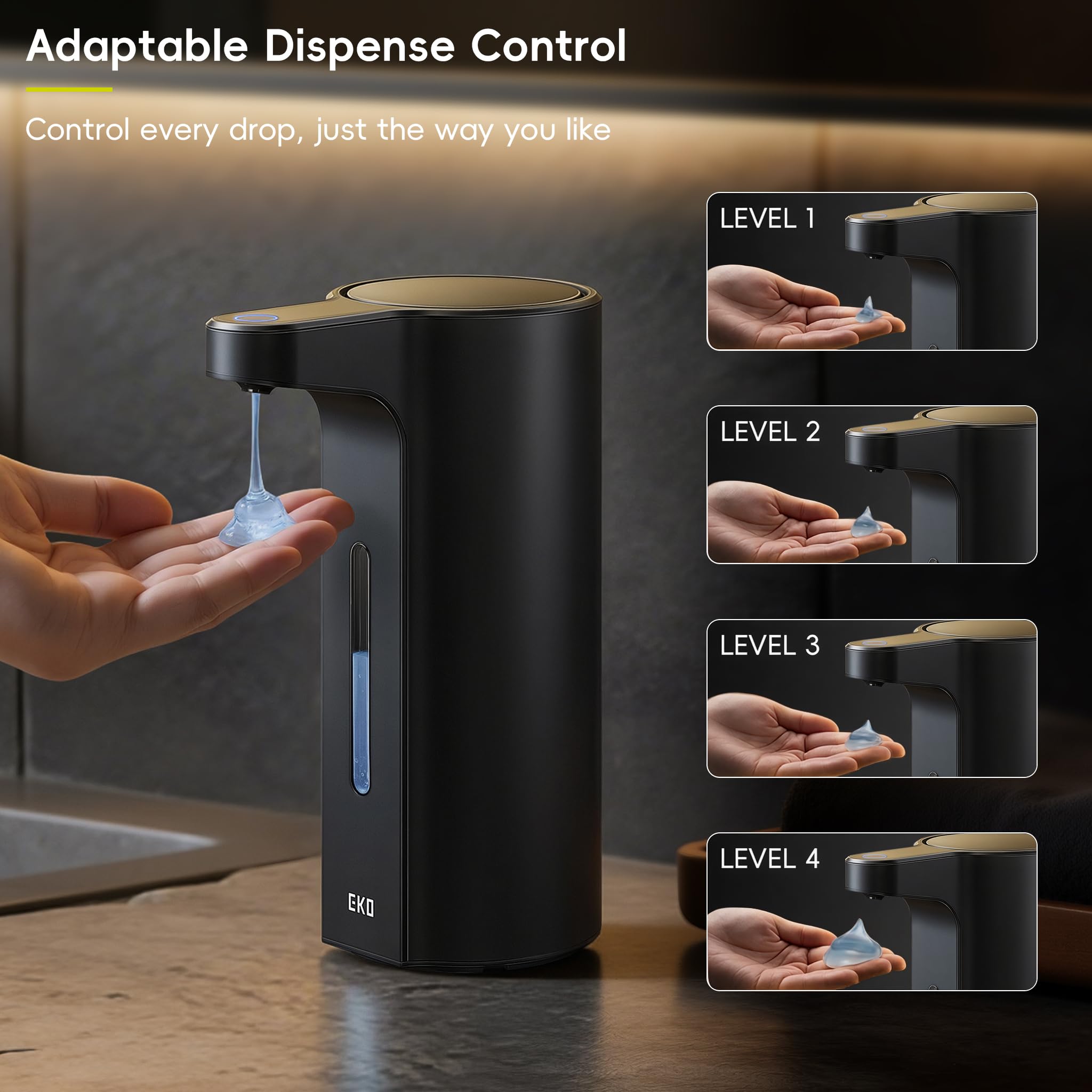 EKO Aroma Pro 399.2 ml berührungsloser automatischer Flüssigseifenspender, wiederaufladbarer Hand- und Spülseifenspender für Bad und Küchenspüle, wasserdicht, einstellbare Lautstärkeregelung
