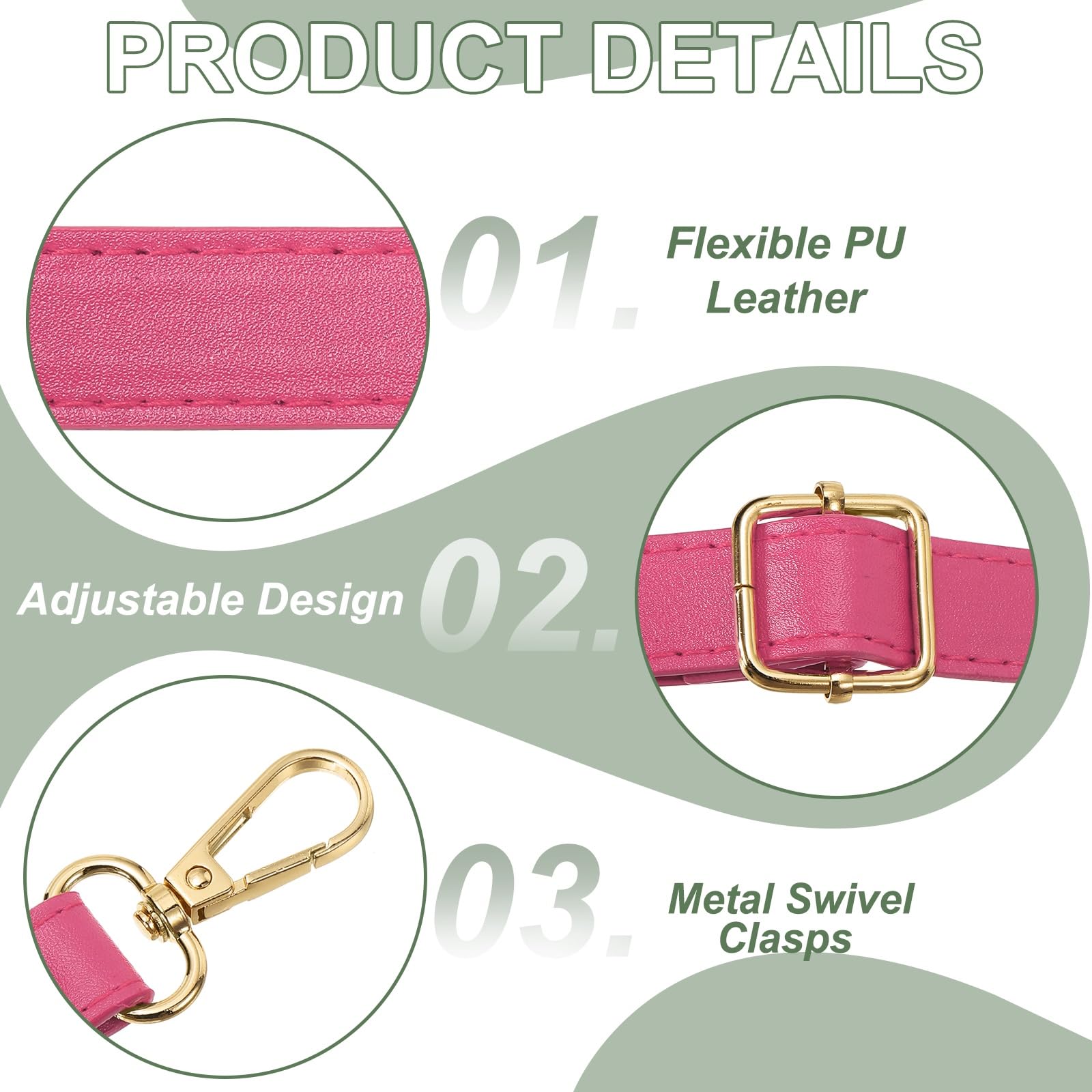 YELARXI Purse Strap Replacement PU Crossbody Adjustable Long Strap with Gold Swivel Clasps - Image 3
