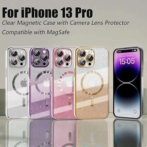 Miniatura 8 de Misscase Funda magnética compatible con iPhone 13 Pro con purpurina y protector de lente de cámara, protección completa, compatible con MagSafe
