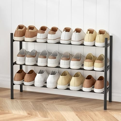Miniatura 2 de AceMining Zapatero expandible de 3 niveles, zapatero ajustable organizador de zapatos, estante de zapatos de pie independiente, metal resistente