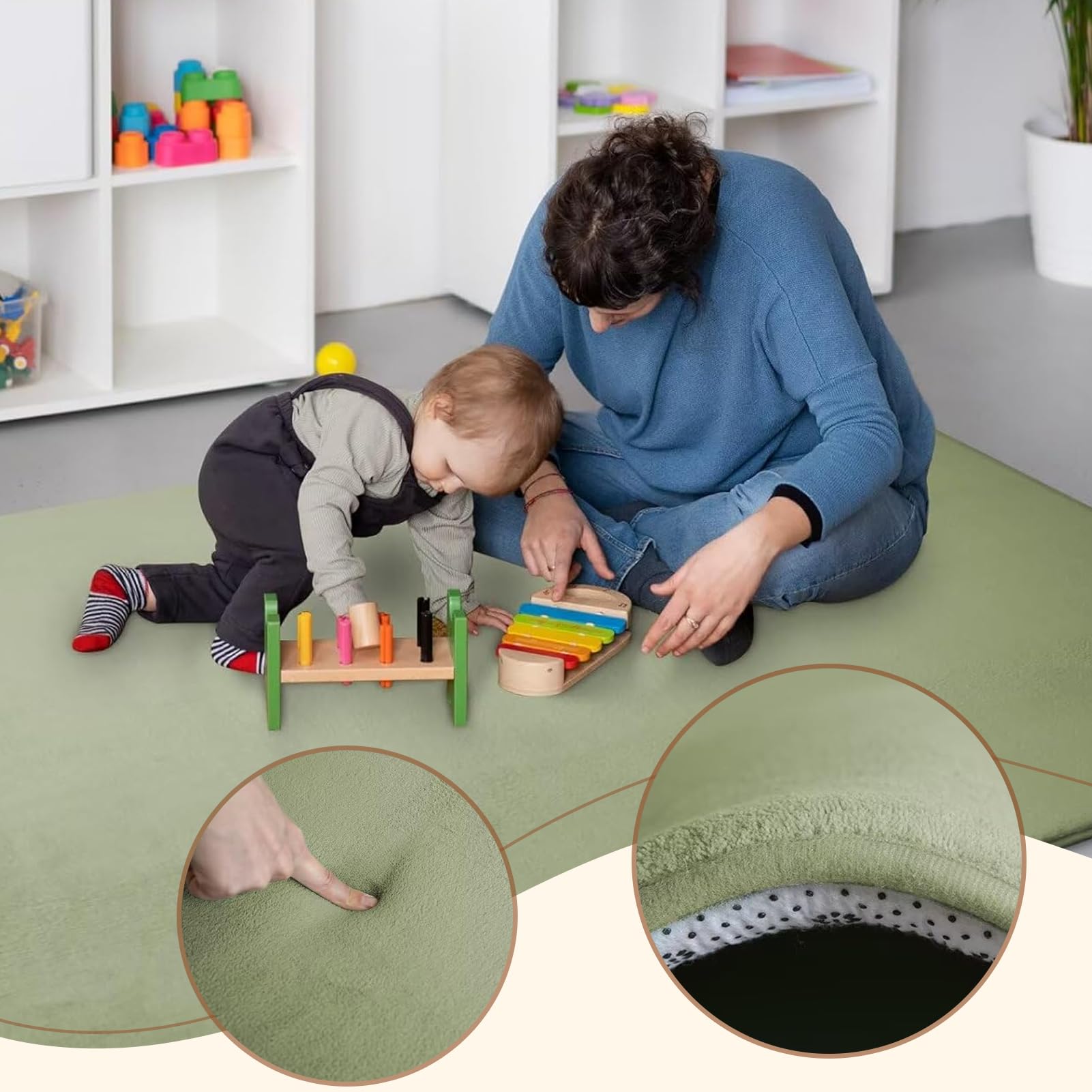 Tappeto Gioco Bambini 150 x 280 cm x2cm Extra Spesso Tappeto Gioco Neonato Impermeabile Tummy Time Neonati Verde Erba