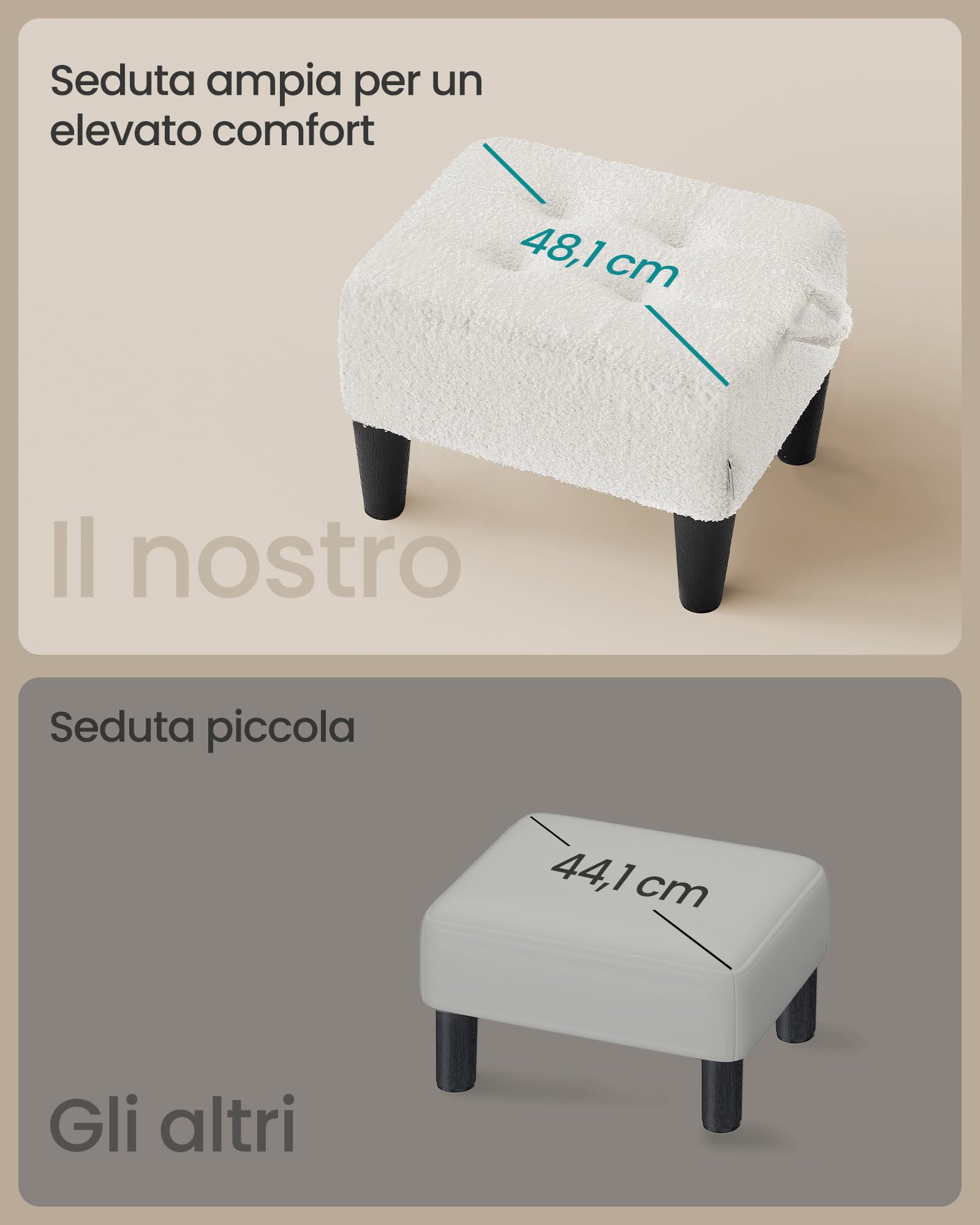 SONGMICS Sgabello Poggiapiedi, Pouf Contenitore in Tessuto Peluche, Imbottitura Spessa, Portata fino a 150 kg, per Soggiorno, Camera da Letto, Ingresso, Bianco Crema e Nero Inchiostro LOM503WD01