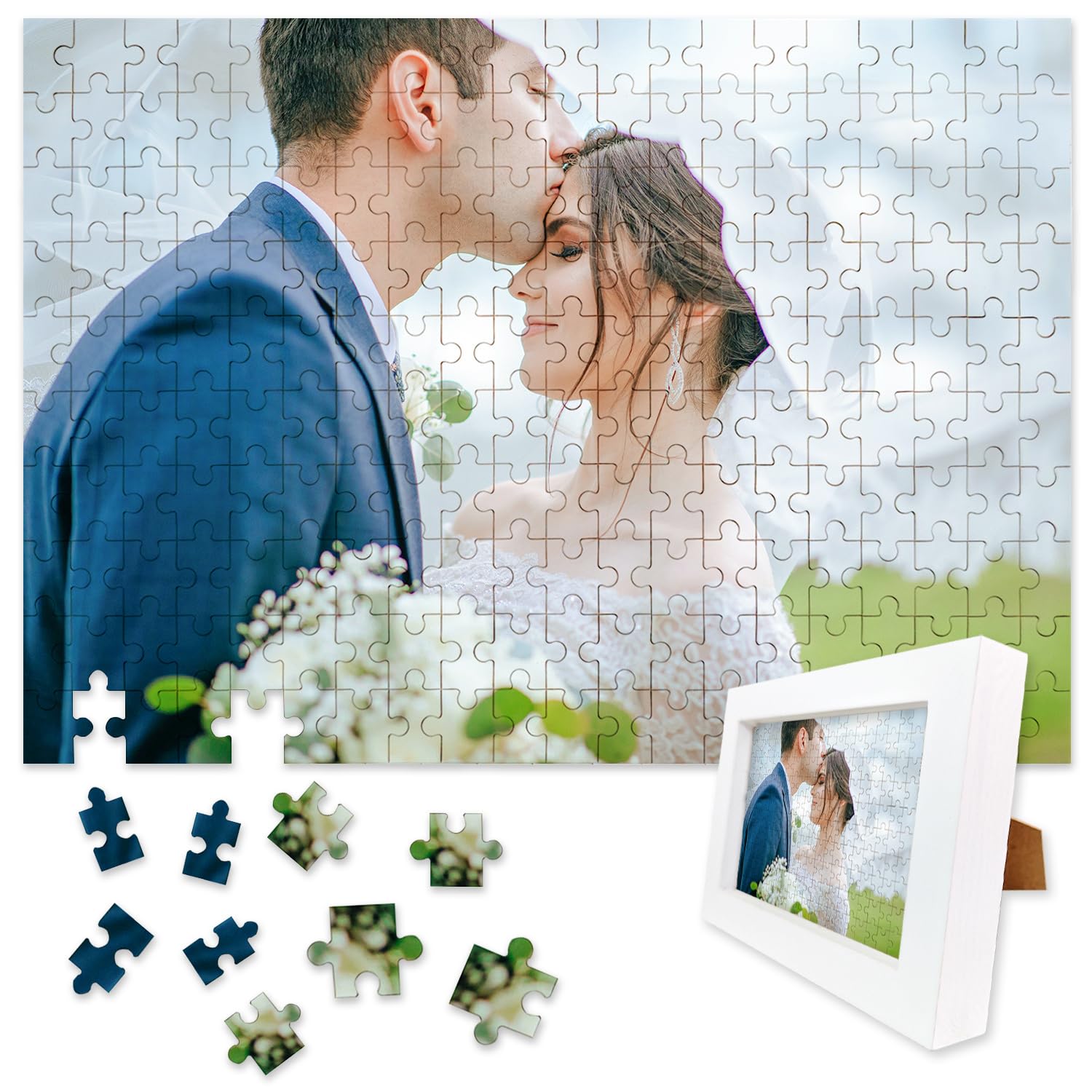 Personalised Jigsaw Puzzles for Adults 1000/500/300/200/70 Pieces,Wooden Custom Puzzle with White Frame,Personalised Gifts for Family,Pet,Wedding,Birthday,Valentine's Day,Holiday Memory(200 PCS)
