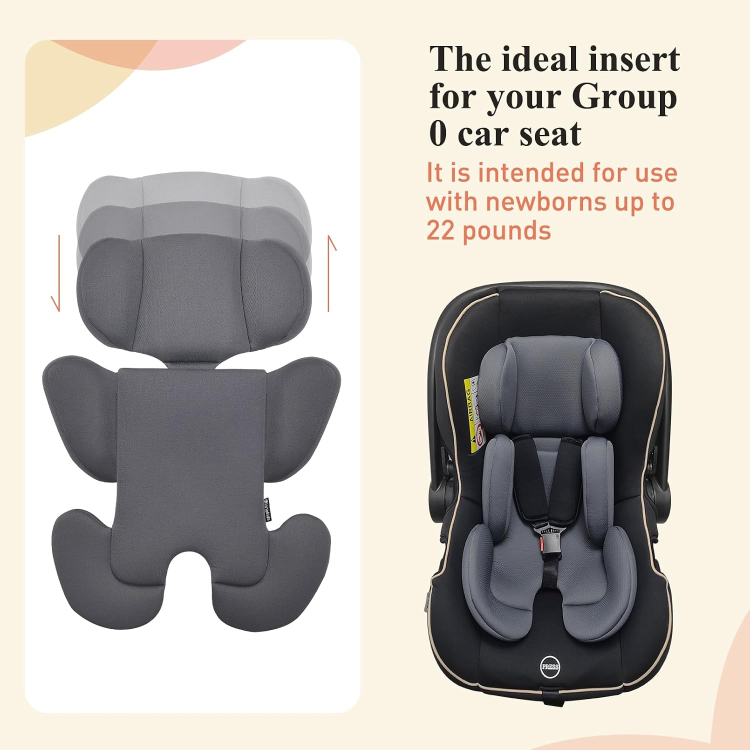Innokids Infant Car Seat Insert, Baby Head Body Supports for Newborn, Soft and Padded, Detachable Head and Side Support for Carseats, Strollers, Swings (Grey)