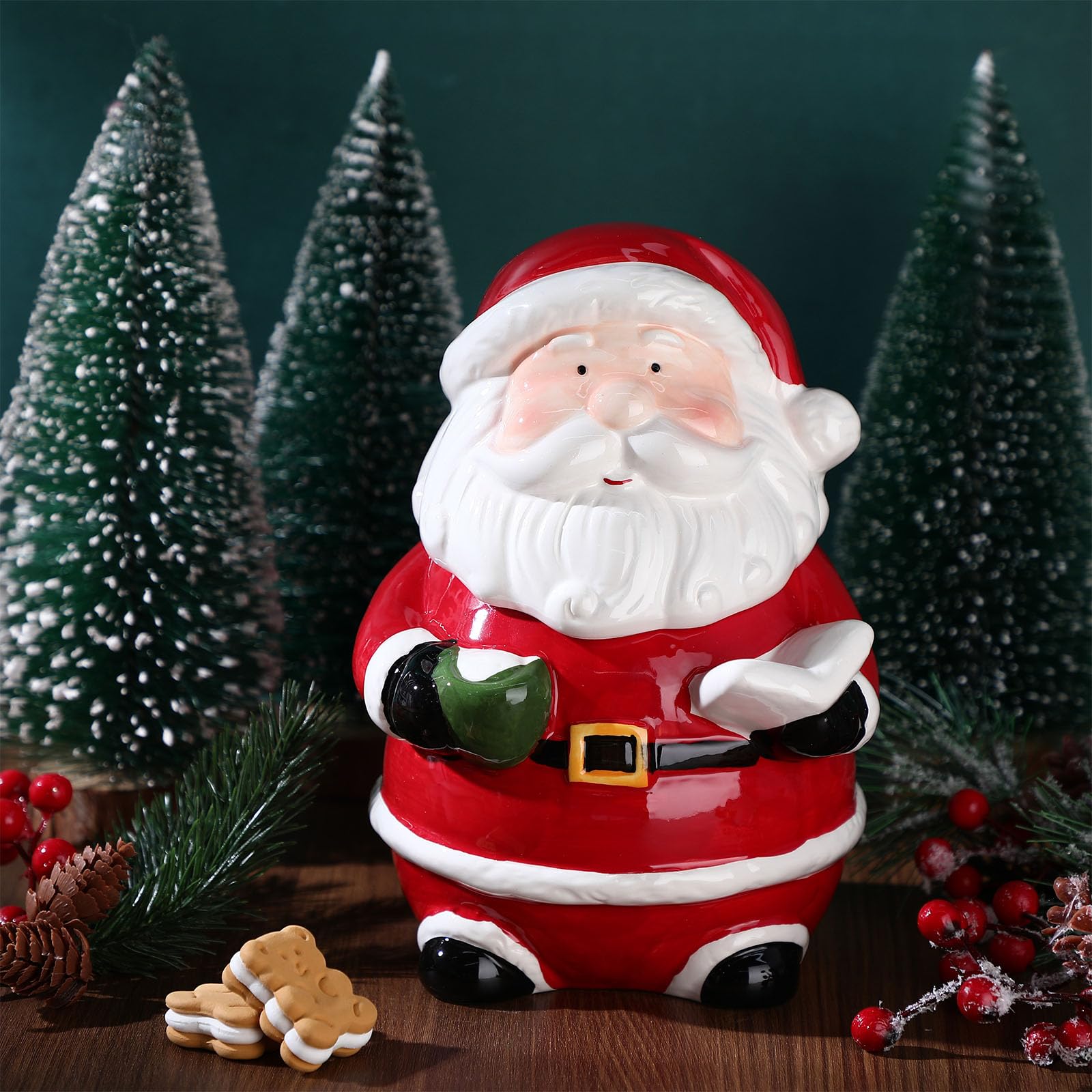 Nuogo Weihnachts-Keksdose aus Keramik, Weihnachtsmann, Schneemann, Keksdose mit Deckel, Keramik-Vorratsbehälter für Weihnachtsplätzchen, Süßigkeiten, Feiertagsleckereien Küche, Haushalt & Wohnen