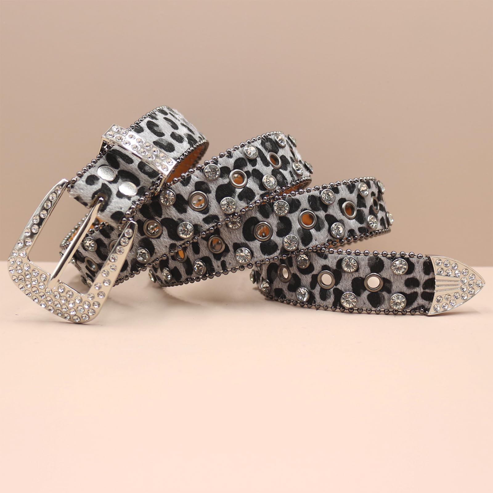 Cinturón decorativo for mujer con estampado de leopardo y incrustaciones PU 3, cm ancho cristal para Vestidos, Pantalones y Abrigos