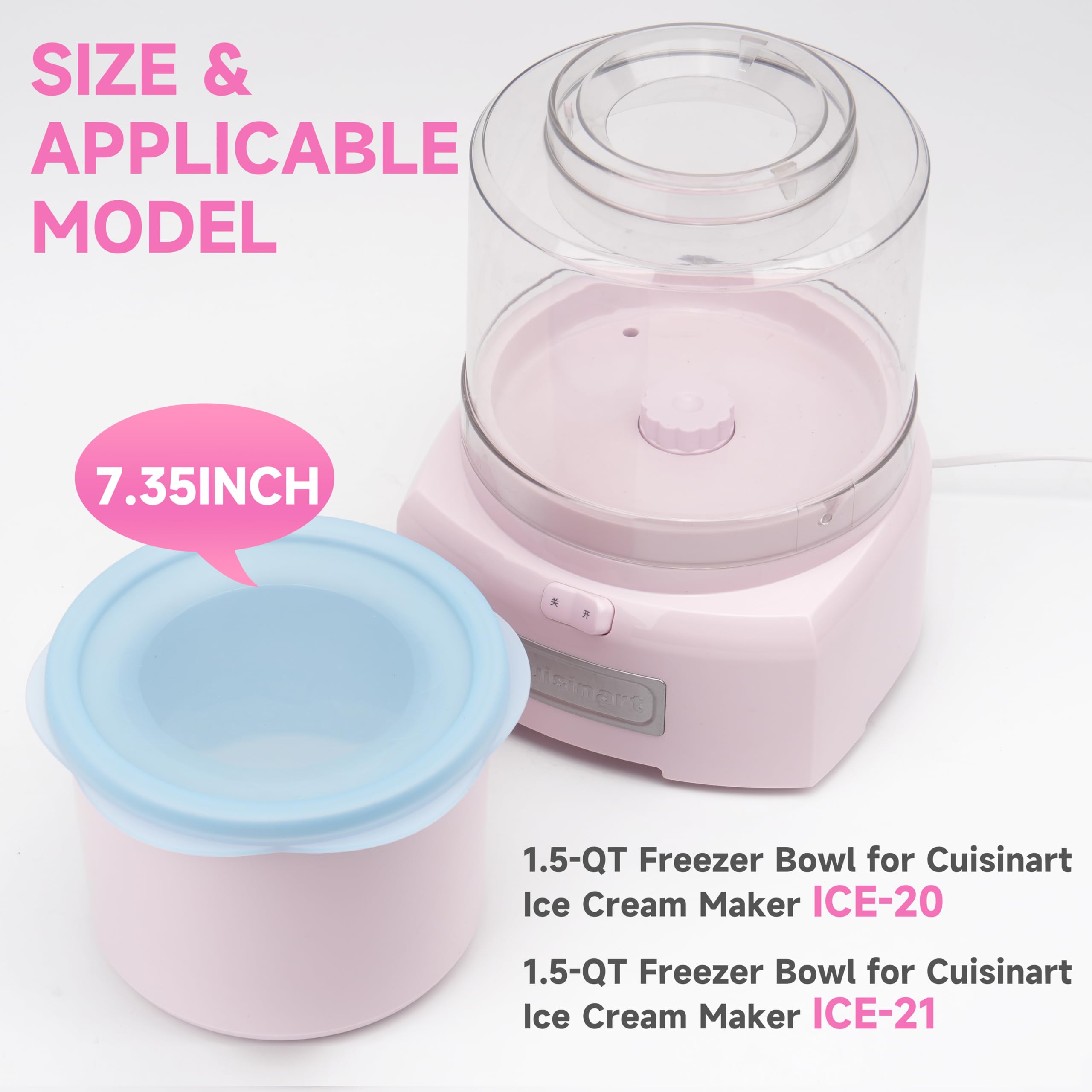 Tapas de silicona para tazón de congelador Cuisinart de 1-1/2 cuartos de galón, paquete de 2 fundas reutilizables para máquina de crema Cuisinart, aptas para lavavajillas, microondas y
