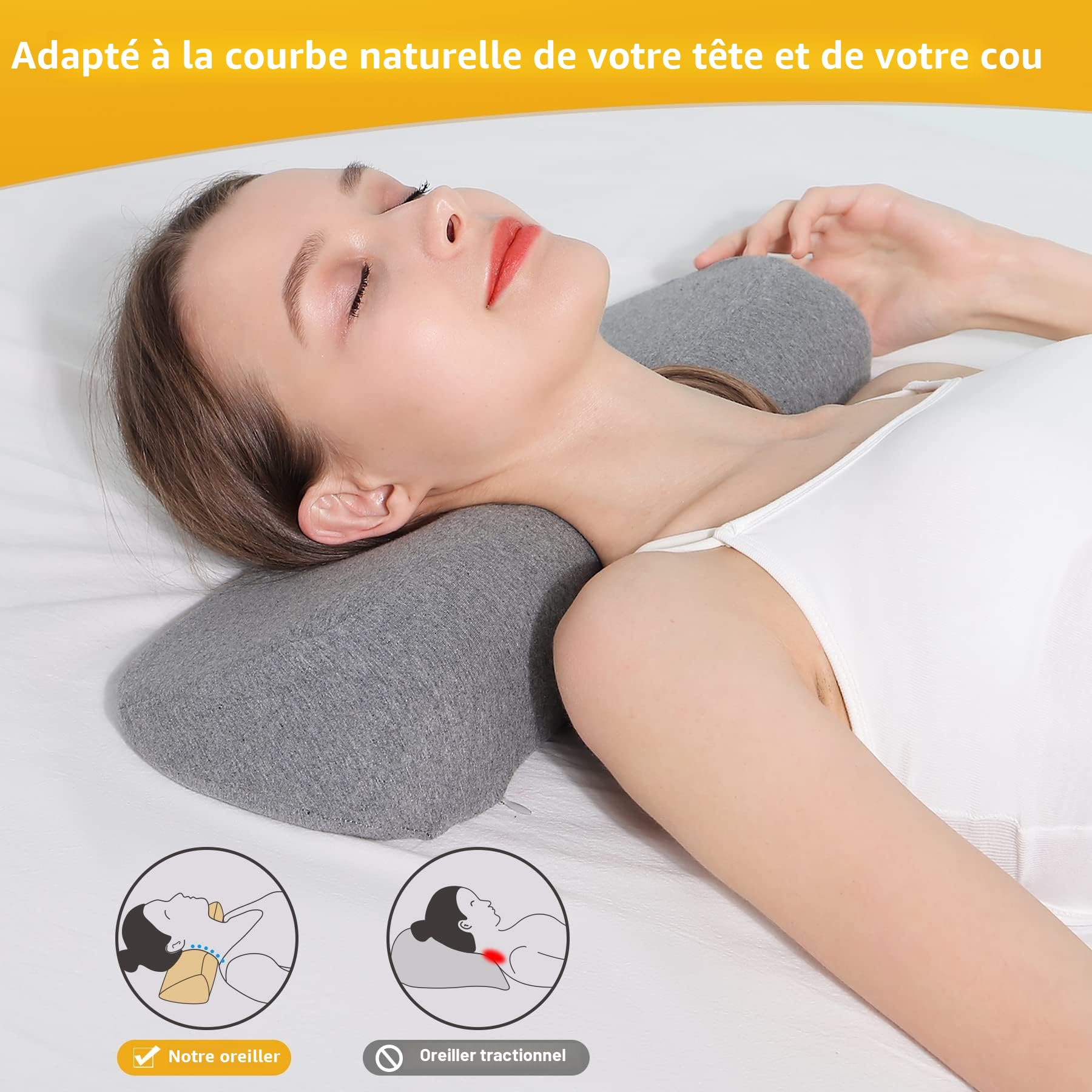 Coussins de cou cervical pour le soulagement de la douleur pendant le sommeil, coussin de soutien cervical en mousse à mémoire de haute densité pour le soulagement des douleurs cervicales, coussin de
