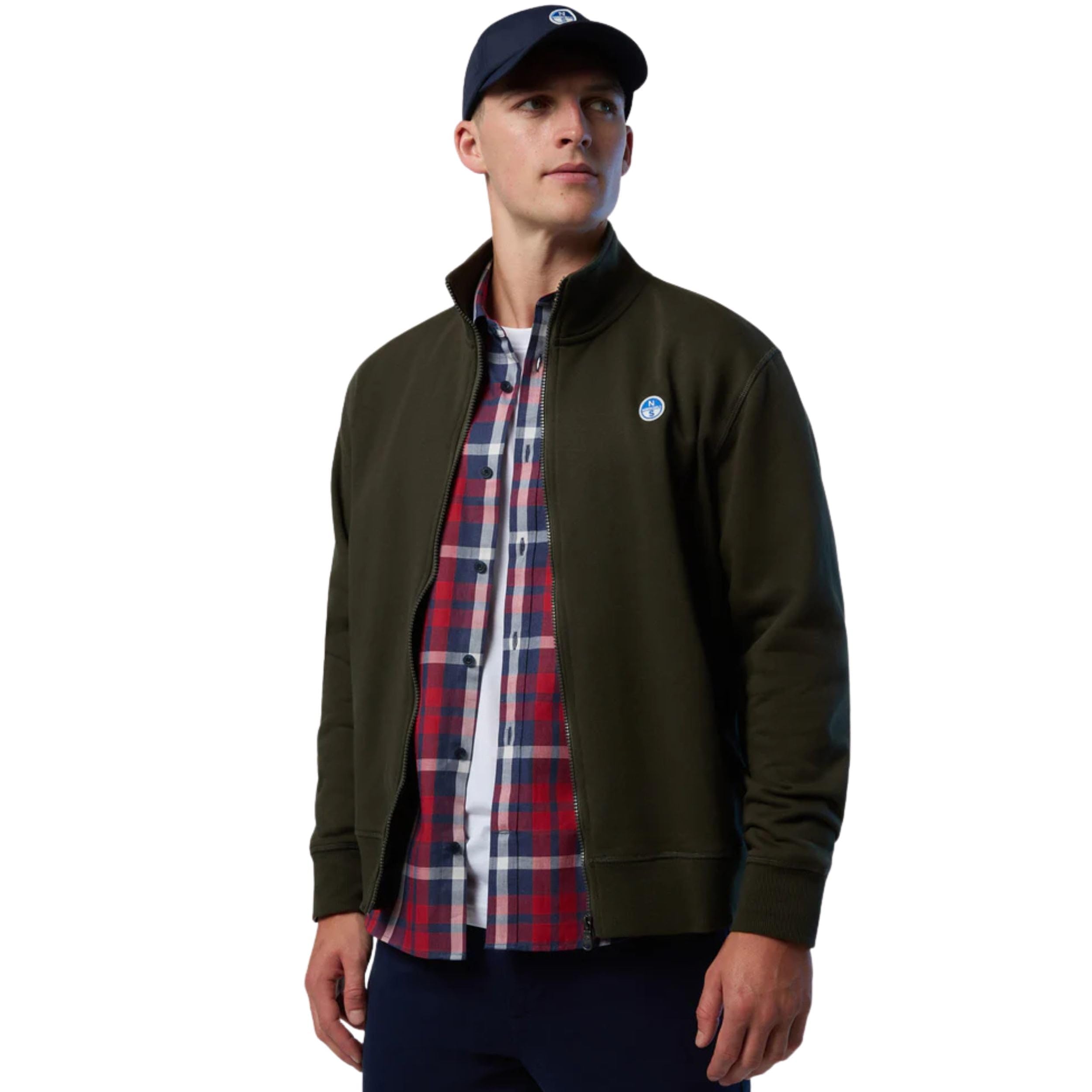 NORTH SAILS Felpa Basic Sweatshirt 691256 Full Zip Uomo Cotone Verde Militare
