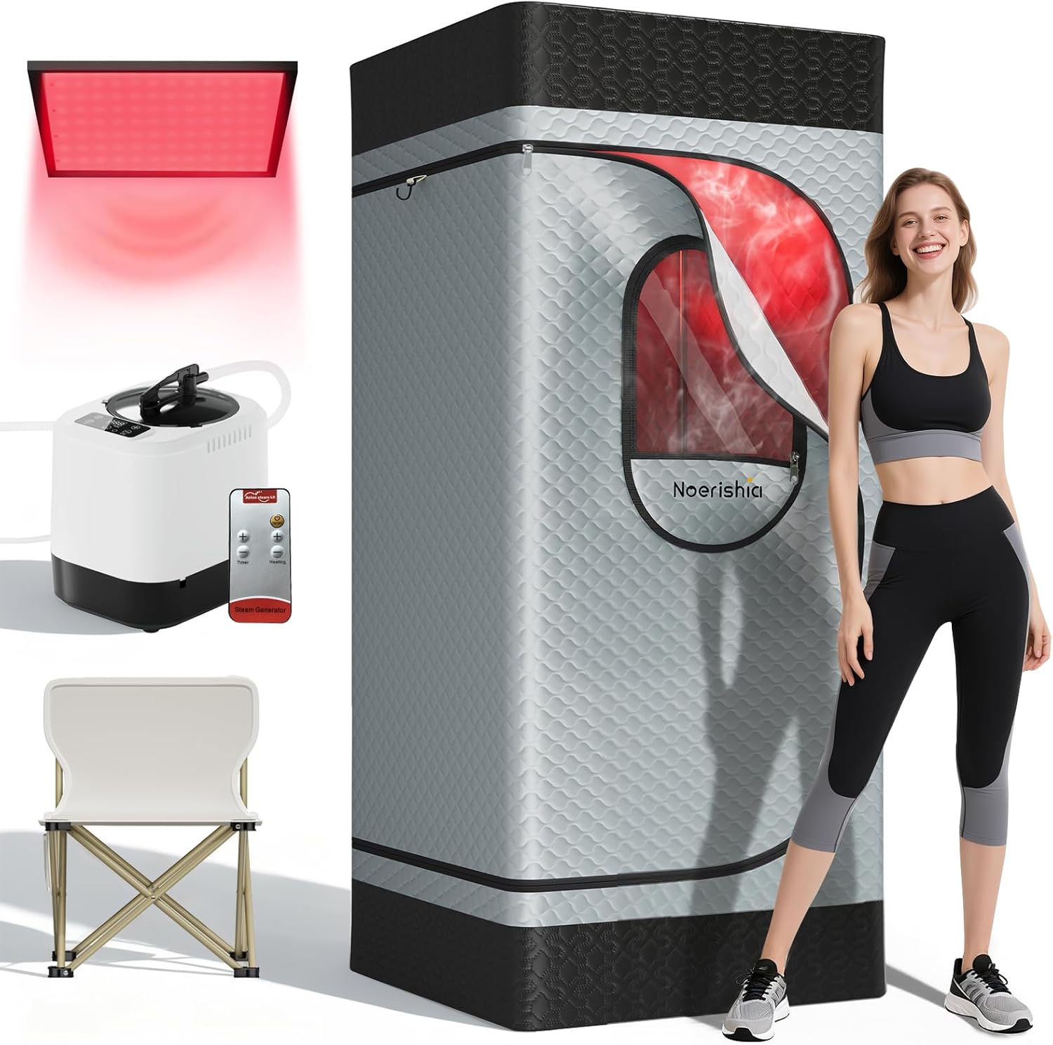 Portable Infrared Sauna Box for Home with 3L 1200W Steamer