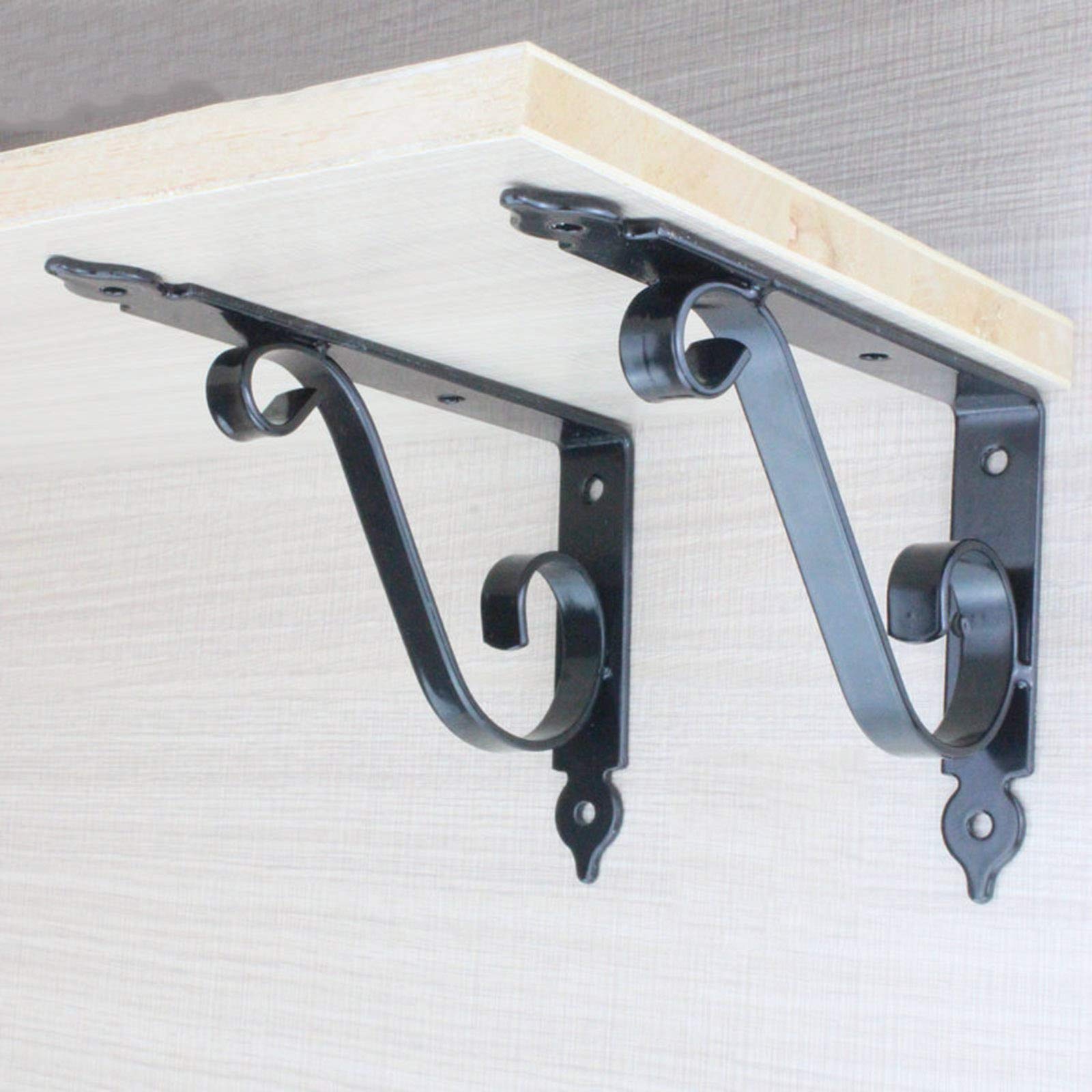 Staffe Per Mensole A Parete - 4 Pezzi In Ferro Battuto Nero, Design Decorativo Retrò (14x11 Cm) - Foto 6