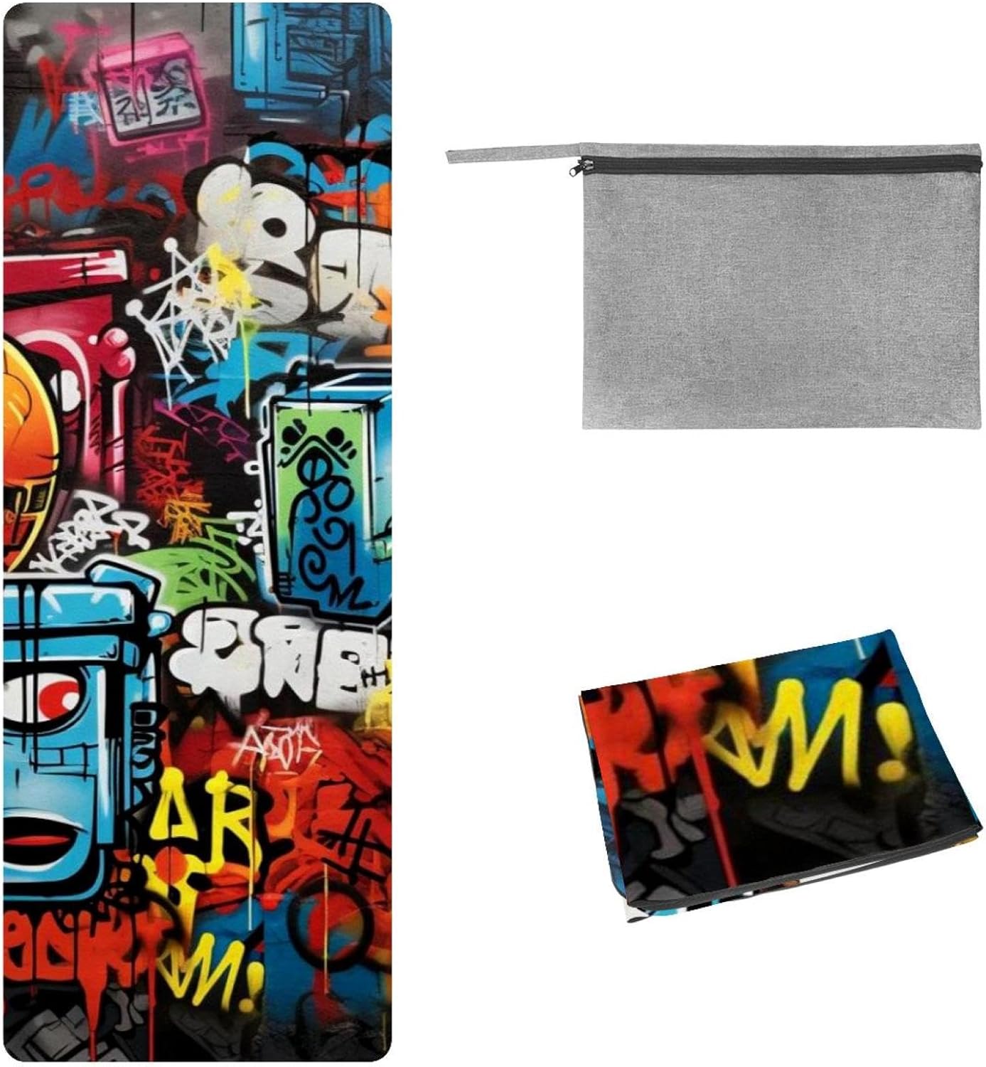 Yoga Towel, Colorful Graffiti Pattern Non Slip Sweat Absorbent Hot Yoga Mat Towel for Hot Yoga, Pilates and Fitness - 72.8" x 26.8"