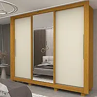 Guarda-roupa Casal 3 Portas 1 Porta Espelhada com Pés Milão Yescasa 100% MDF Naturale/Off White