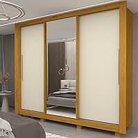 Guarda-roupa Casal 3 Portas 1 Porta Espelhada com Pés Milão Yescasa 100% MDF Naturale/Off White