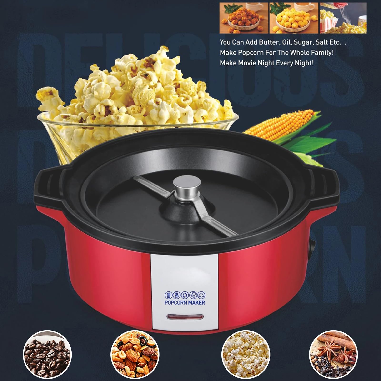 Palomitero Máquina de palomitas maíz for el hogar, máquina sin aceite aire caliente saludable for cocina, aperitivos película hechos en casa for niños Máquina palomitas familiar