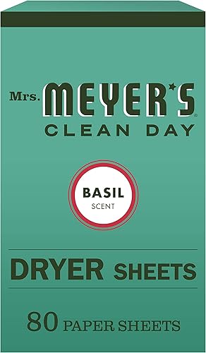 Mrs. Meyer's Clean Day Hojas de secadora, suaviza la tela, reduce la estática, fórmula libre de crueldad, aroma a albahaca, 80 unidades