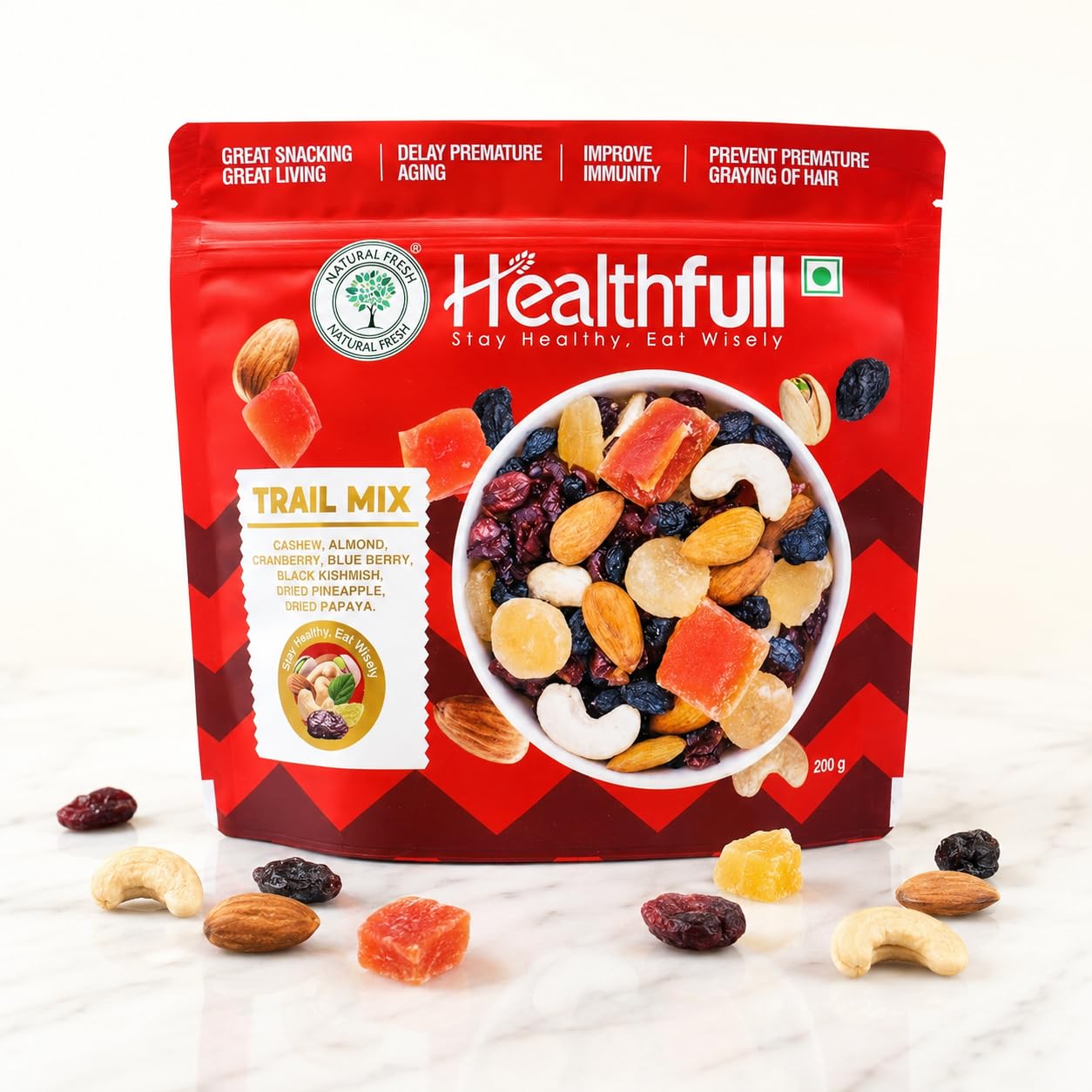 Healthfull Nutty Trail Mix | Dry Fruits Mix High Protein Snack California Almonds, Cashews, Black Raisins, American Cranberries Dates, Pumpkin Seeds, Green Raisins| Healthy Anytime Snack, High in Protein, Source of Fibre (400 g)-image-11