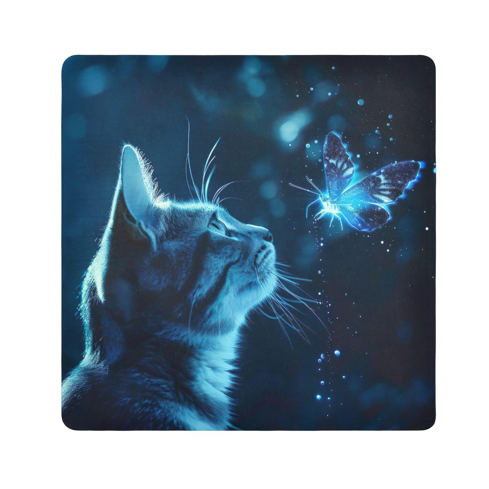 ODAWA Cat Blue Self-adhesive Cloth 17.7X17.7 Inch Cosmetic Bag Magic Cloth Lightweight Foldable Wrapper for Camera Accessories