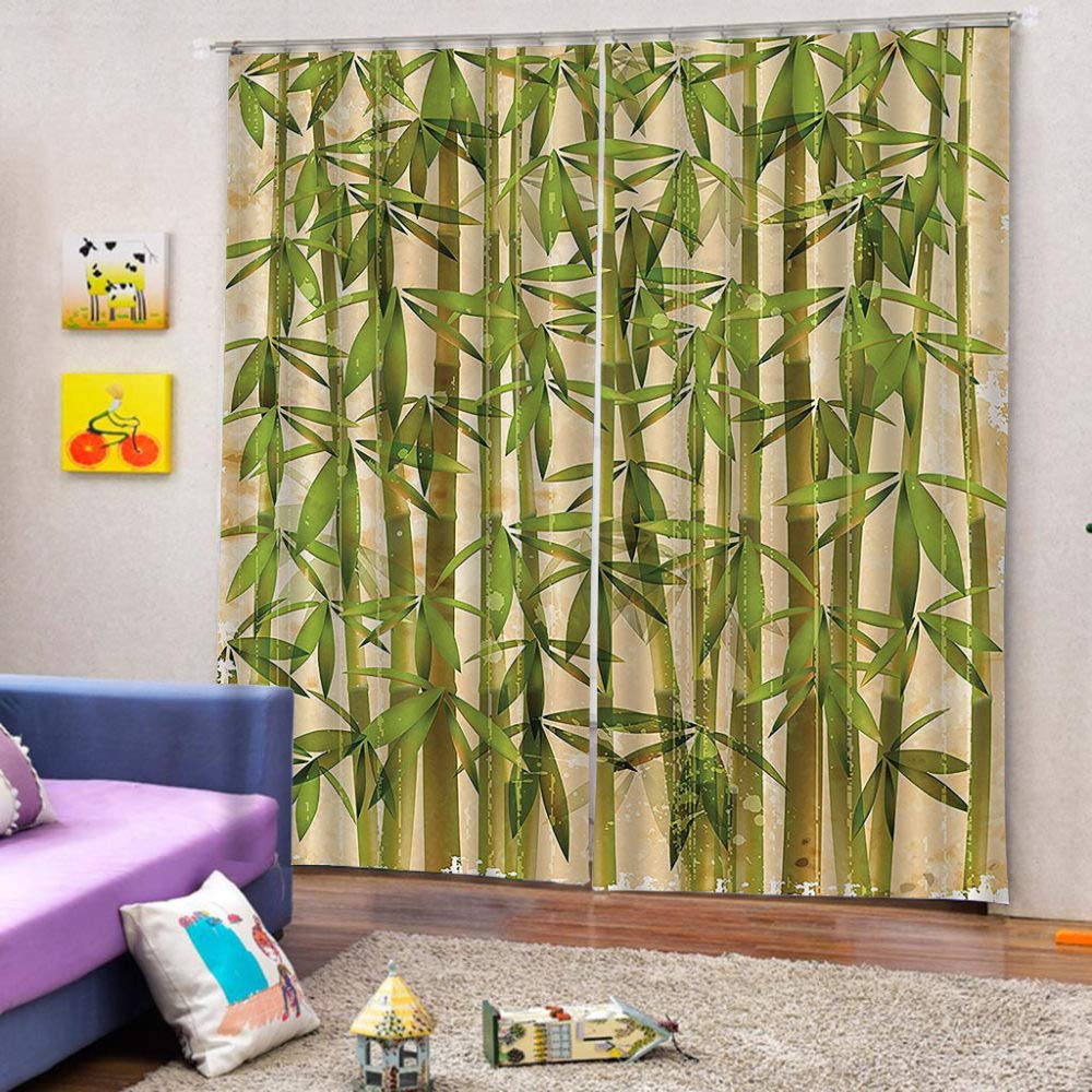 GXLOGA 3D Tenda Isolante 2 Pannello Panda di bambù verde Tende Oscuranti con Occhielli Isolamento Tende per Finestre Termiche Solide per Soggiorno Camera da Letto Balcone 300x270 cm (LxA