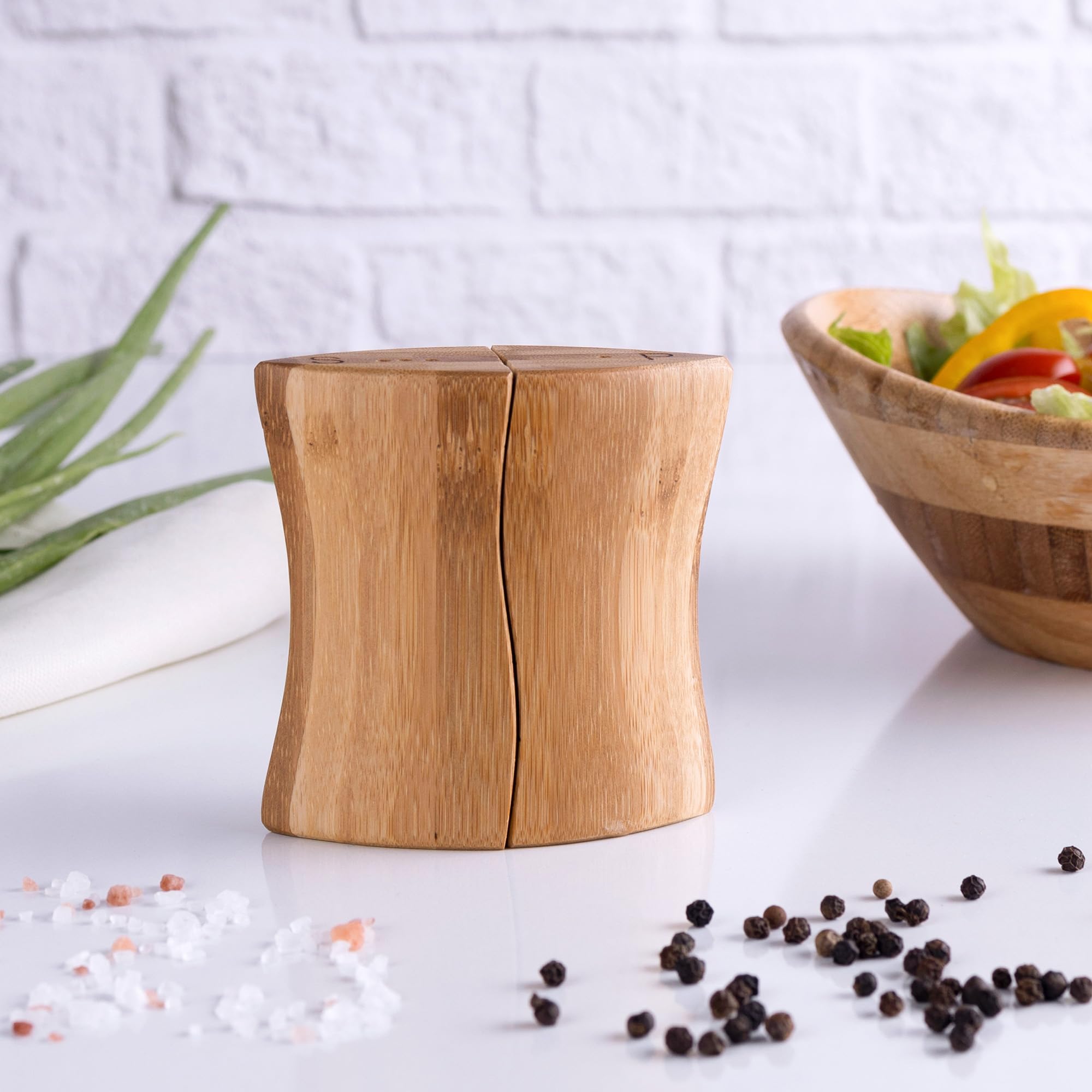 Bambum Nunna Bambu Tuzluk ve Biberlik Seti, Mutfak Tezgahı veya Masa için Doğal Bambu Ahşap Tuzluk ve Biberlik Seti, Kadınlar için Hediye, Modern Çiftlik Evi Dekoru, Ev Dekoru, Restoranlar