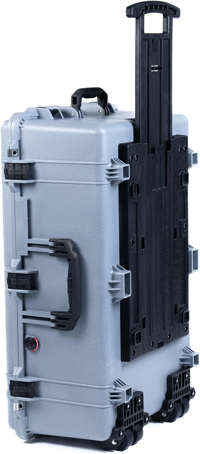 Pelican 1650 Case by ColorCase - Silver - Large Size Rolling Waterproof Case (Case Only) - Black Handles & Latches