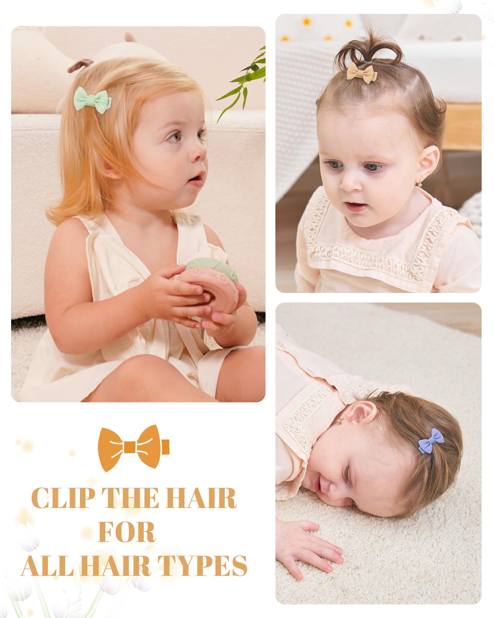 50PCS 1.45" Baby Hair Clips Bows Fully Lined Grosgrain Boutique Solid Ribbon Mini Bows Baby Girl Hair Accessories for Girls Teens - Image 3