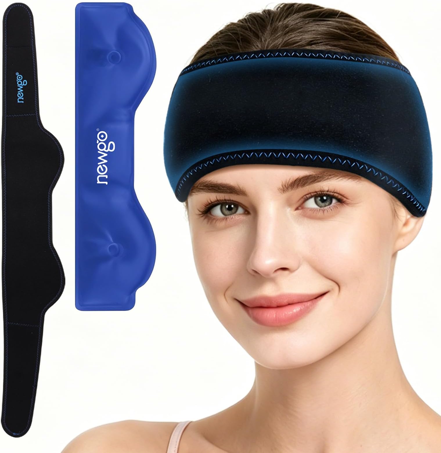 NEWGO Migraine Relief Ice Pack for Head, Hot Cold Compress Gel Ice Pack for Headache, Chronic Migraine, Chemo, Tension, Sinus Pain, Stress Relief, Menopause