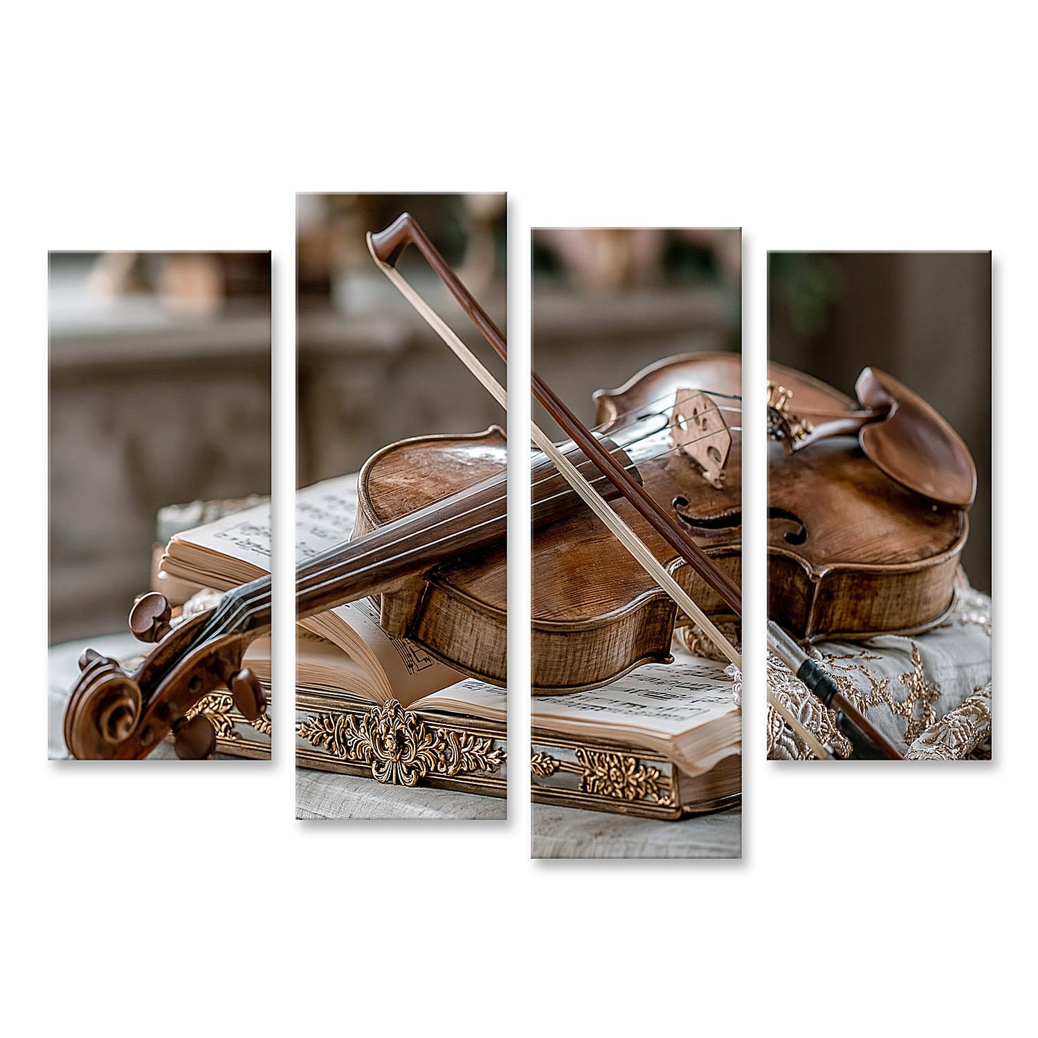 islandburner Quadro su tela con violino, stile classico, per soggiorno, per gli amanti della musica, 4 pezzi