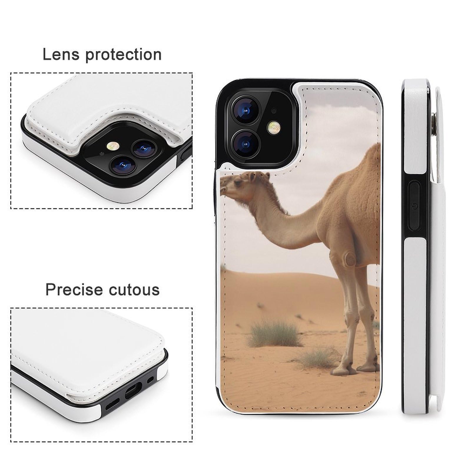 Fundas tipo cartera para iPhone 12 Mini, diseño de camello y arena del desierto, funda de piel con ranuras para tarjetas