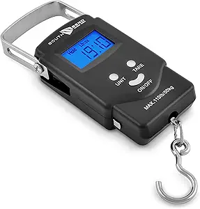 South Bend Digital Hanging Fishing Scale and Tape Measure with Backlit LCD Display, 110lb/50kg Weight Capacity (Batteries Included)