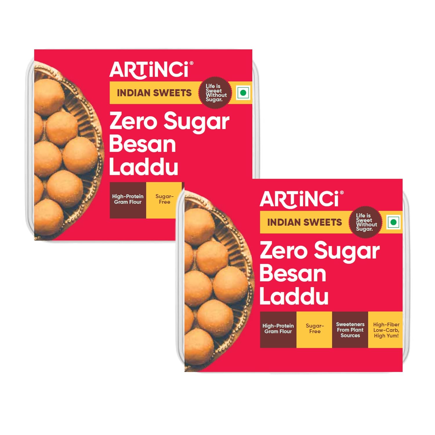 High Protein Besan Laddu – Sugar-Free Gram Flour Sweet Snack with Plant-Based Sweetener, Low Carb & High Fiber Indian Sweet - Pack of 2 (12 pcs)