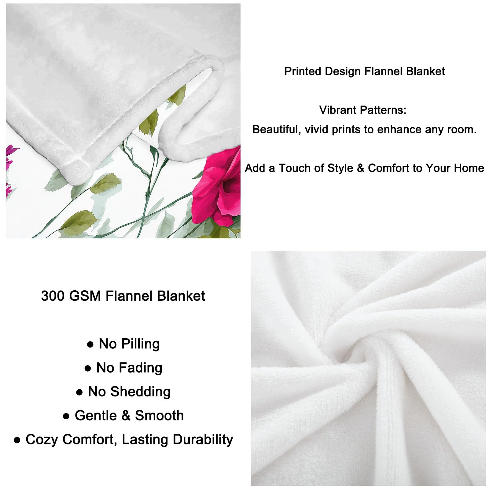 Genérico Manta de Forro Polar de Franela 220 x 240 cm, Crema Manta Estampada con Retro Flores Rosas Rosadas Enredaderas - Invierno Calentitas para Niñas Niños Adultos