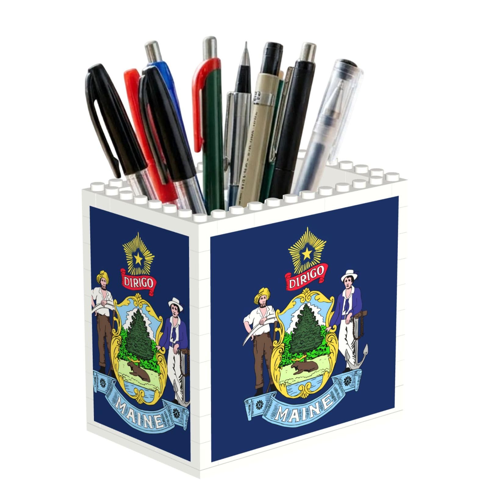 SXZVVBN Maine State Flag Building Block Desk Tidy ABS Organiser