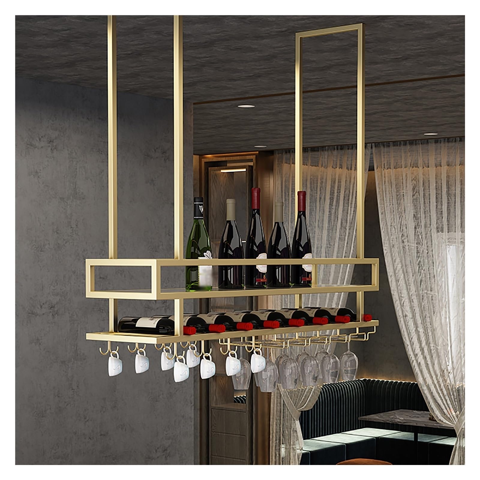 Support de verre à vin suspendu pour créer une ambiance bar industriel dans votre salon