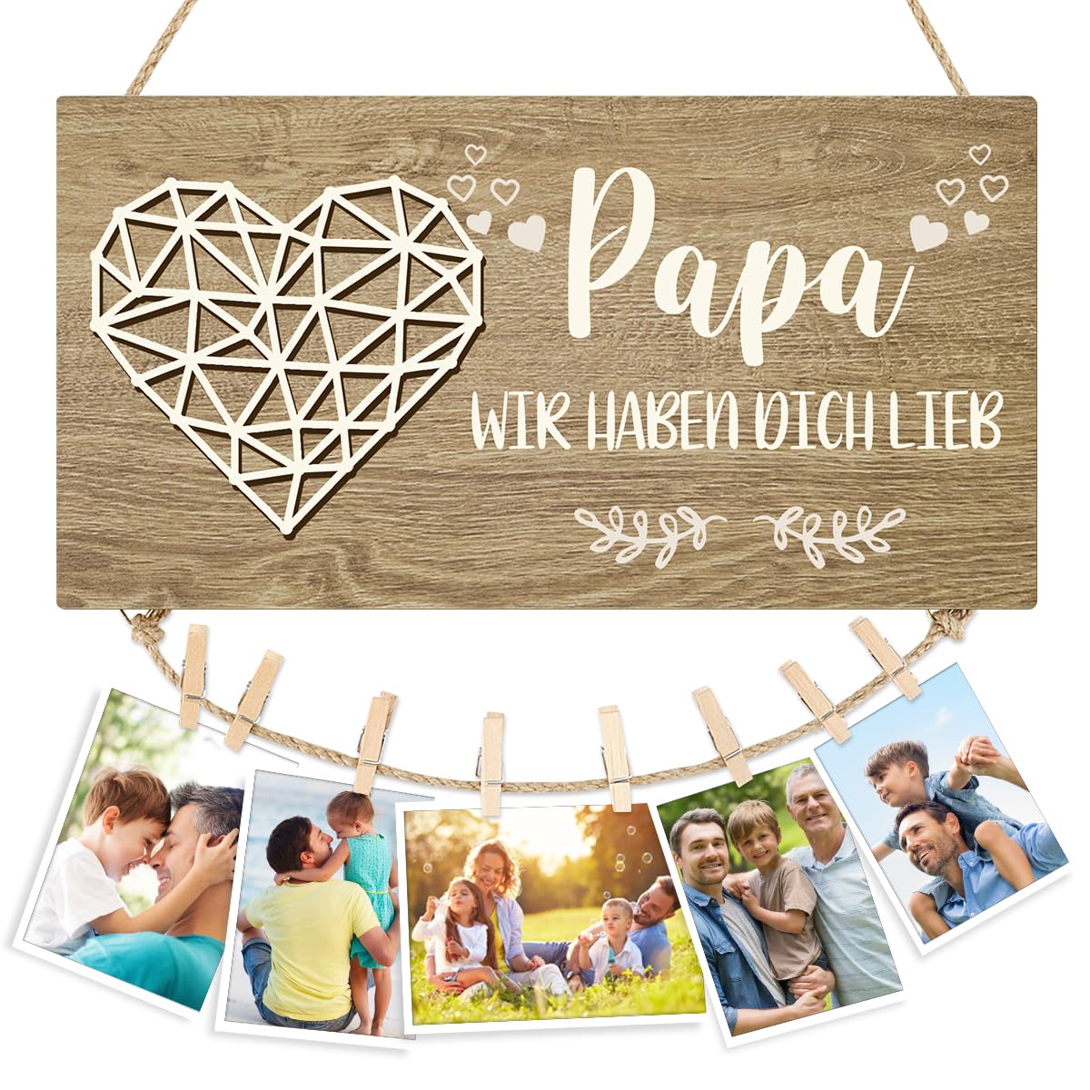 KAIRNE Papa wir haben Dich lieb Schild Papa Geschenk Geburtstagsgeschenk schild mit Spruch Tolles Herz Geschenk für Papa zum Geburtstag Vatertag oder Weihnachten