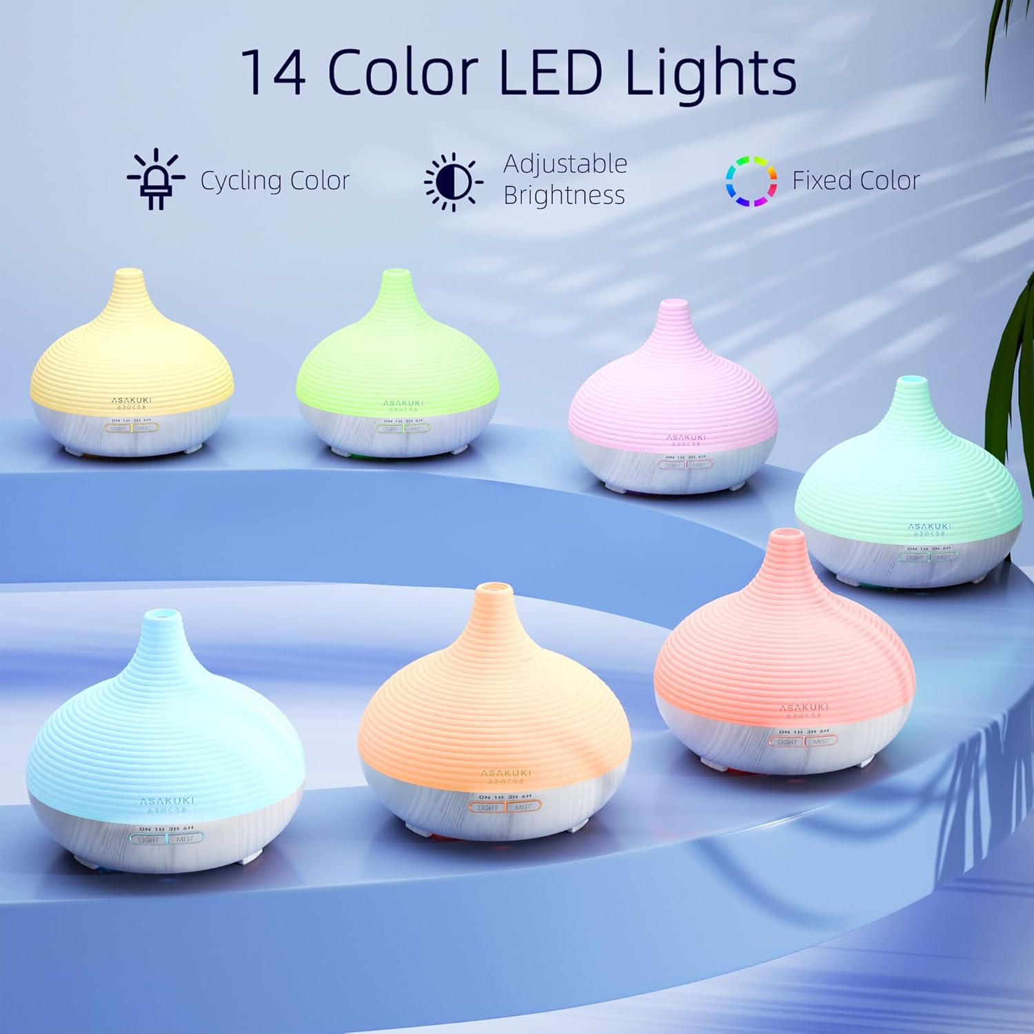 ASAKUKI Diffuser 300ml, Large Capacity Aromatherapy Ultrasonic Cool Mist Essential Oil Diffuser with 7 LED Lights, 4 Timer, Auto Shut-Off Function for Home Bedroom Office