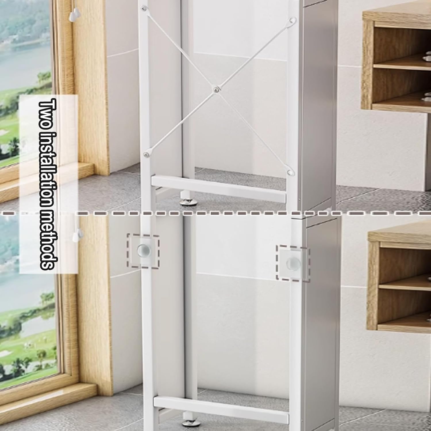 Over The Toilet Storage Cabinet, Toilet Storage Rack Bring The flip Door, Home Space-Saving Bathroom Storage Cabinet, for Bathroom, Laundry(Black,19.6x55.8inches/50x142cm)