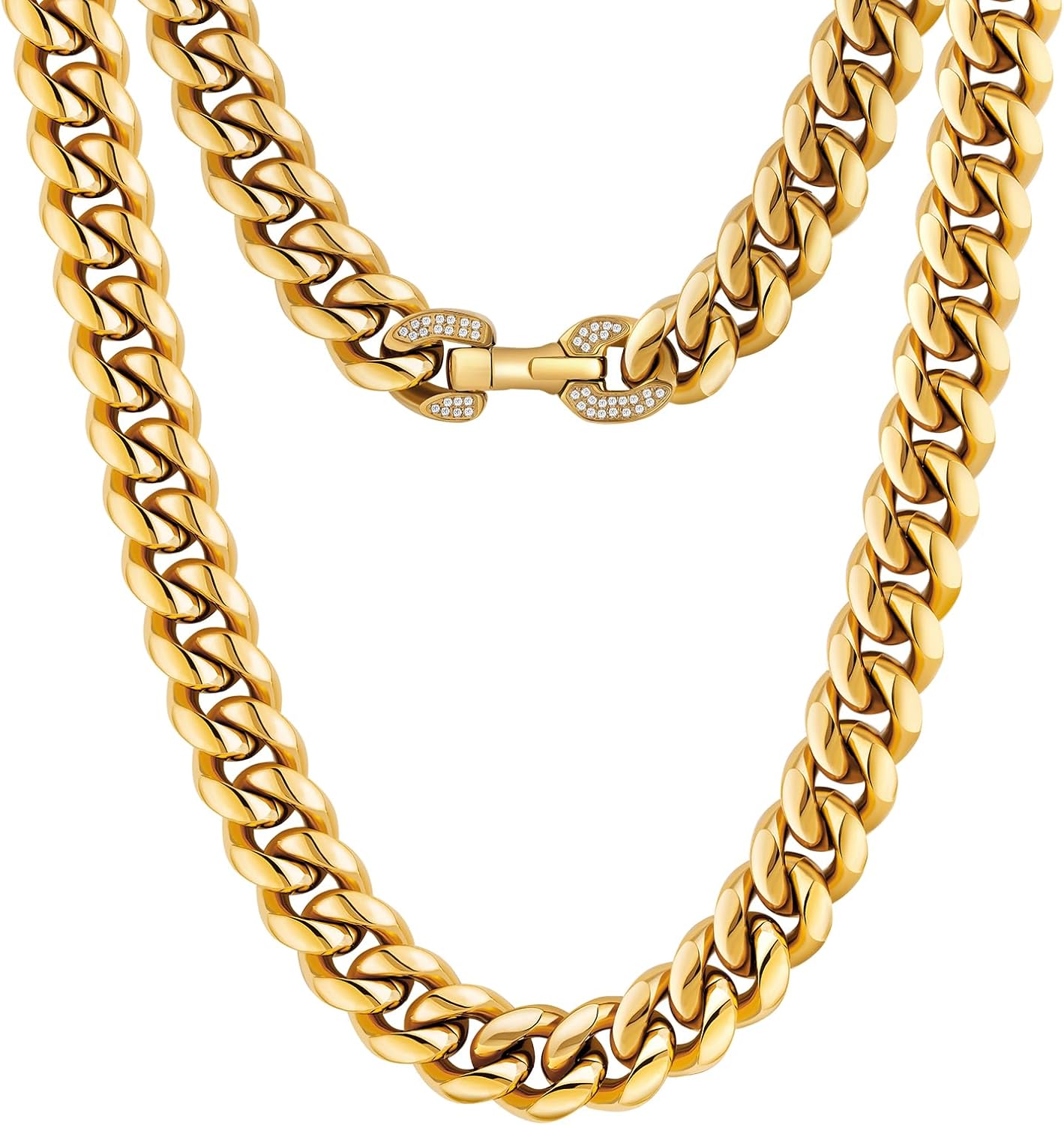 KRKC&CO 𝐅𝐚𝐭𝐡𝐞𝐫𝐬 𝐃𝐚𝐲 𝐆𝐢𝐟𝐭𝐬, 12mm Iced Out Cuban Link Chain for Men, 18k Gold Filled Miami Necklace, Anti-Allergies, Anti-tarnish, Hip Hop Jewelry