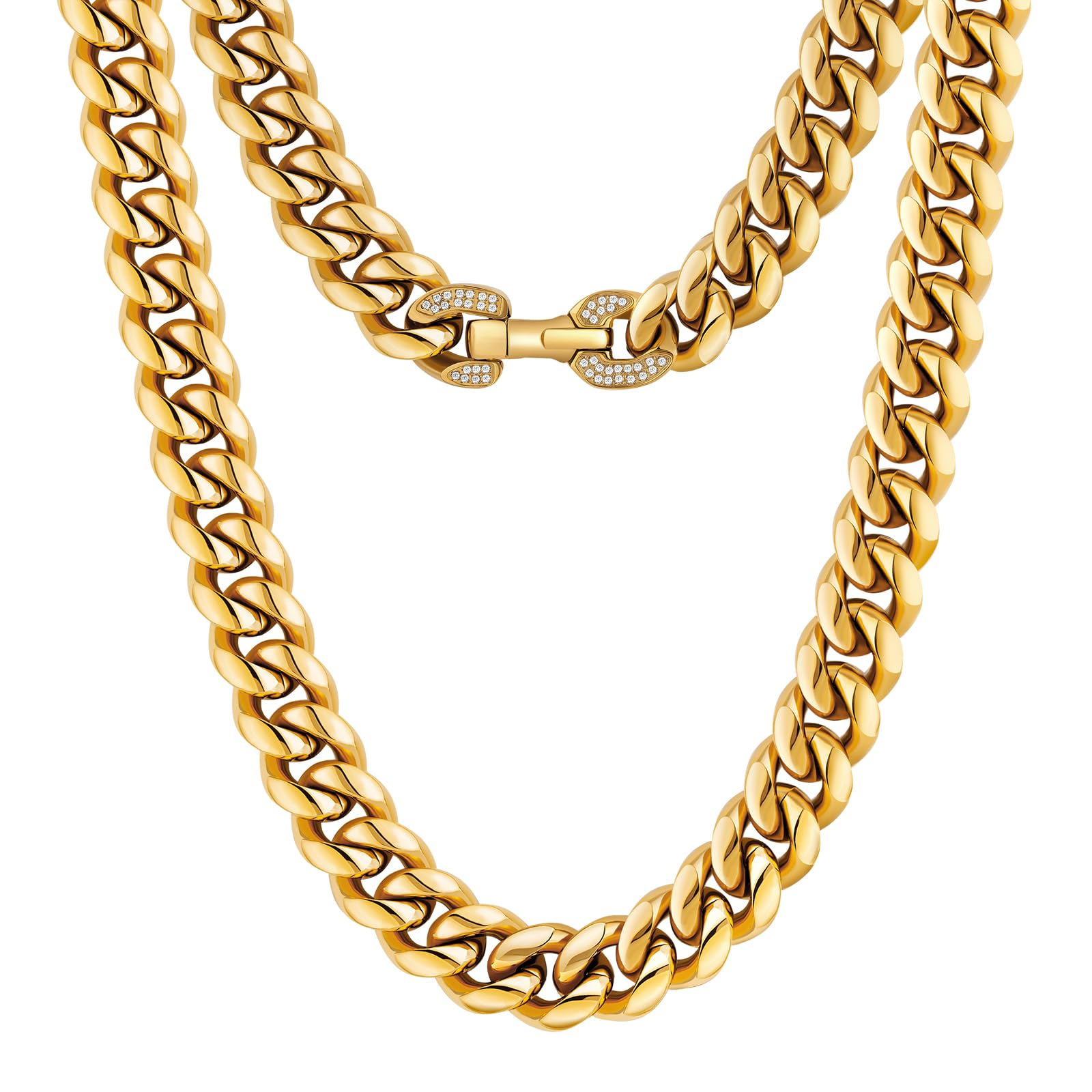 KRKC&CO 𝐅𝐚𝐭𝐡𝐞𝐫𝐬 𝐃𝐚𝐲 𝐆𝐢𝐟𝐭𝐬, 12mm Iced Out Cuban Link Chain for Men, 18k Gold Filled Miami Necklace, Anti-Allergies, Anti-tarnish, Hip Hop Jewelry