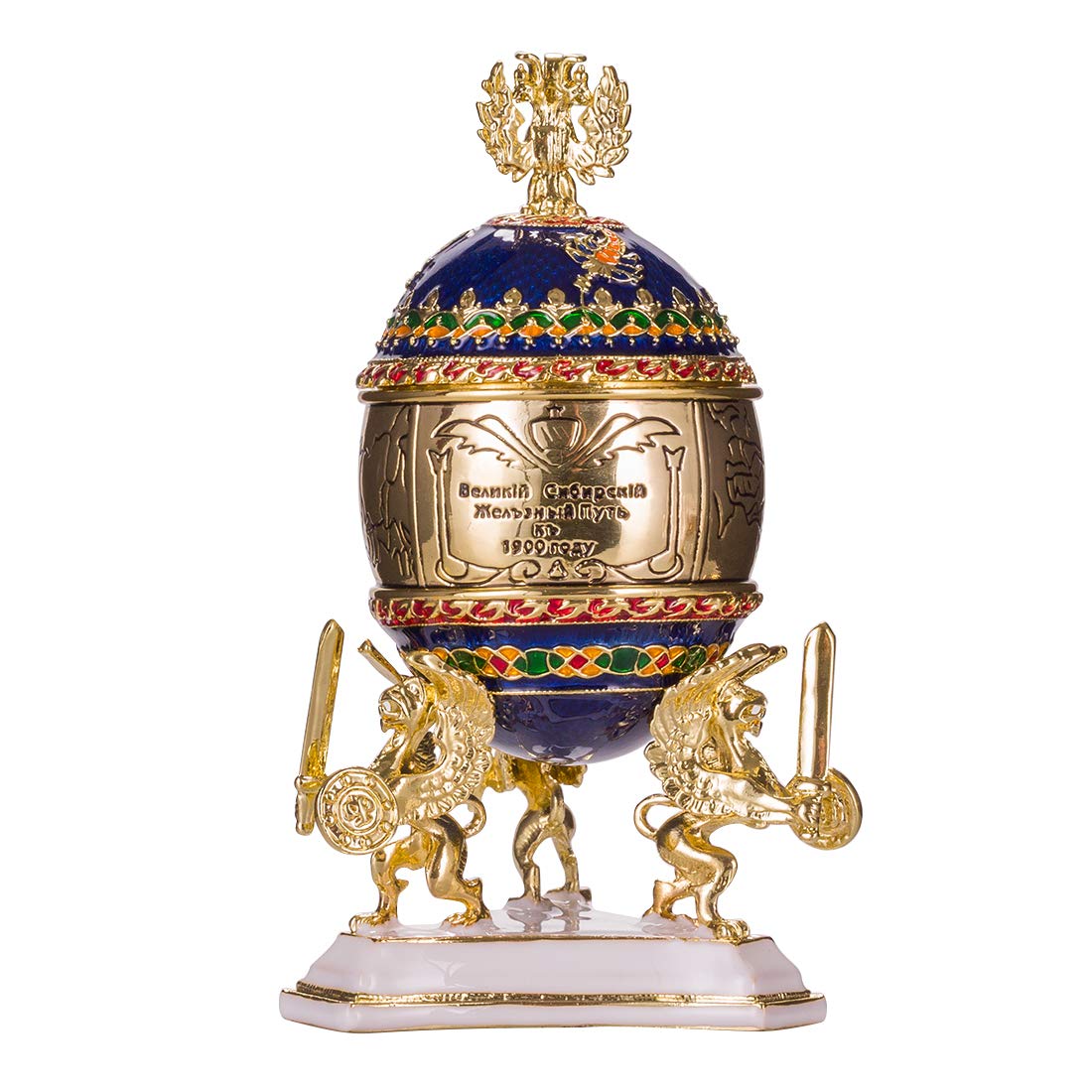 Danila-Souvenirs Huevo al Estilo Fabergé del Ferrocarril Transiberiano/Caja de Joya con Tren 12,5 cm Azul