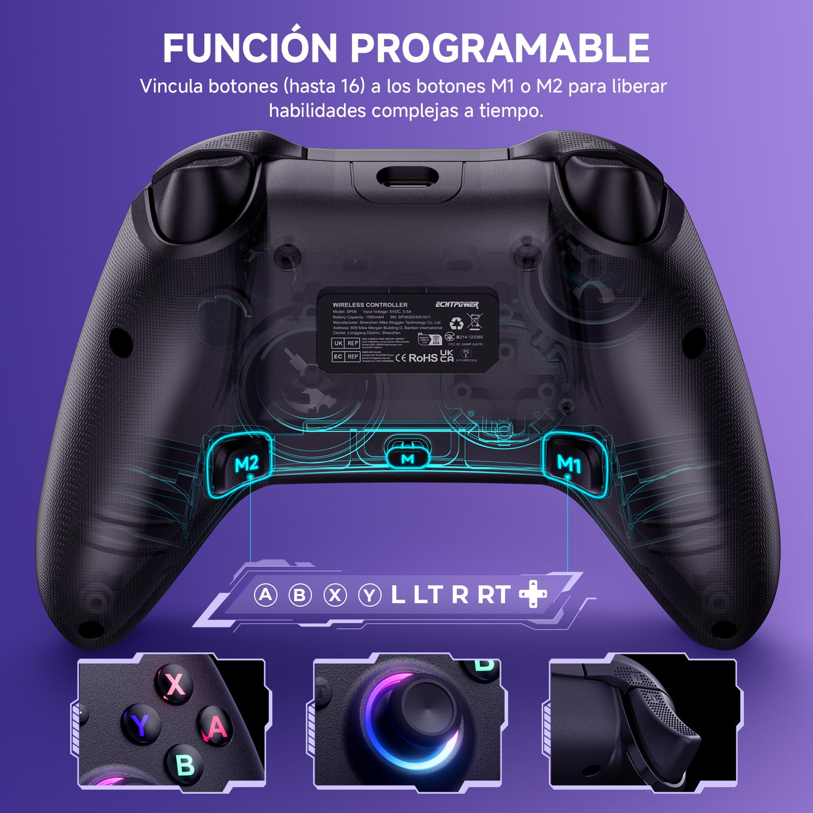 UPGRADE Mando para Switch/ Switch 2, Mando Inalámbrico con Gatillos de Recorrido, Batería 1000mAh, LED RGB/Gyro Axis/Turbo/Vibración/ Botones Programables, Mando Pro para Switch/PC/Android/iOS